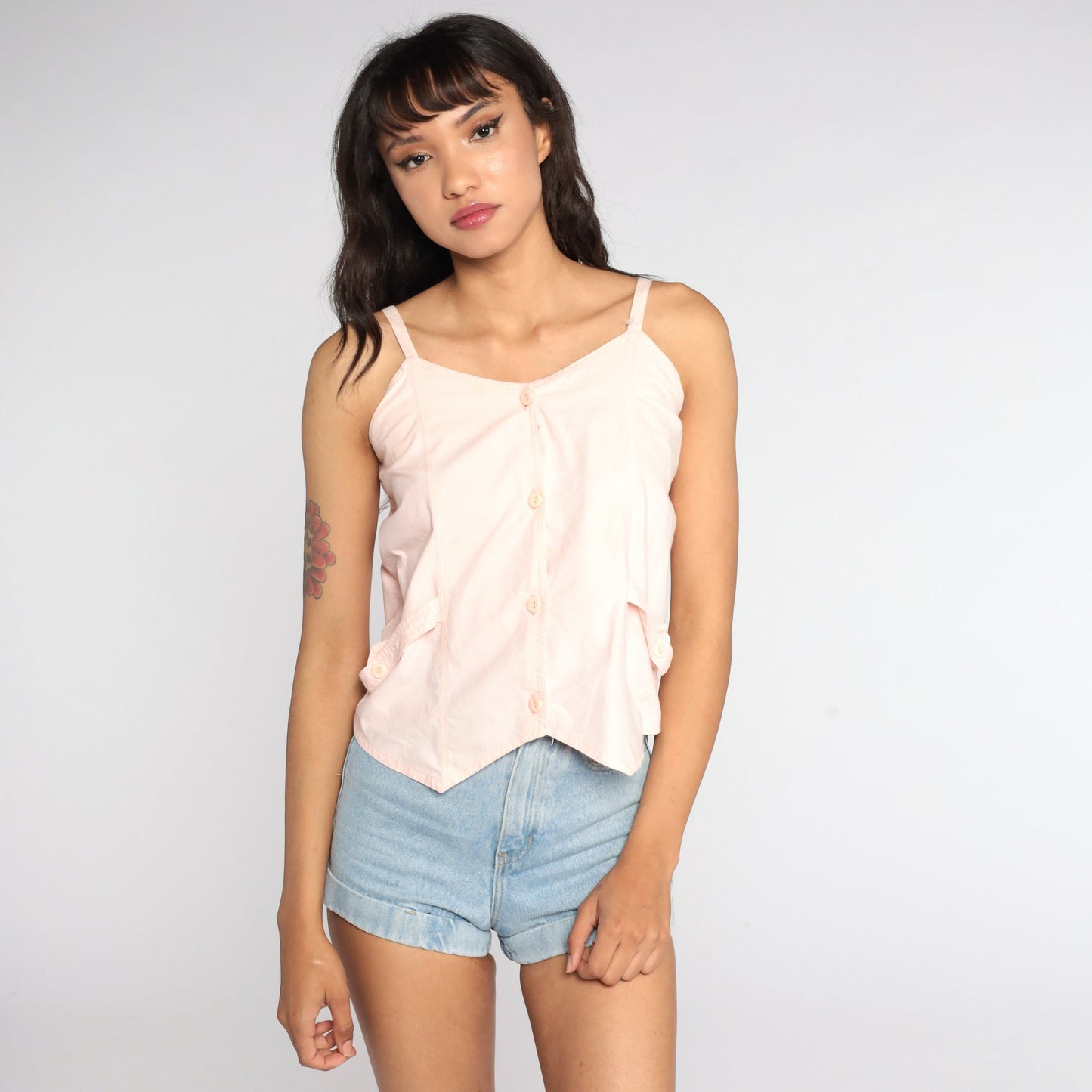 80s Baby Pink Button-Up Tank Top Extra Small XS