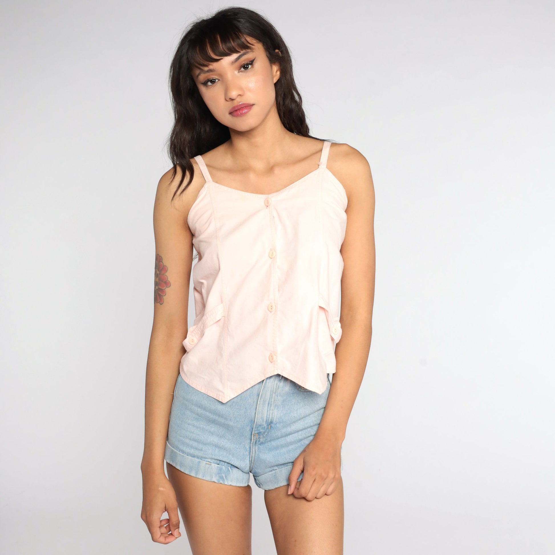 80s Baby Pink Button-Up Tank Top Extra Small XS