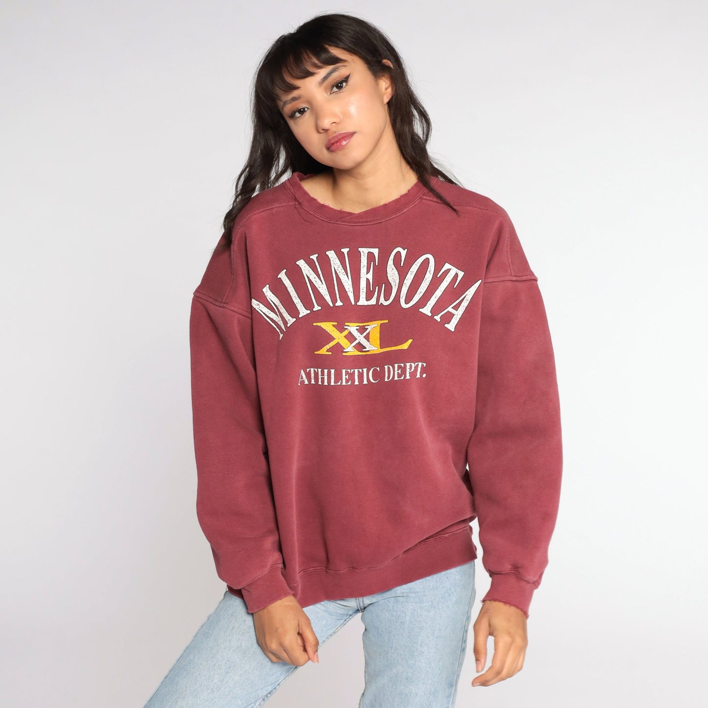 90s Minnesota Athletic Dept University Sweatshirt Burgundy Graphic Crewneck Large
