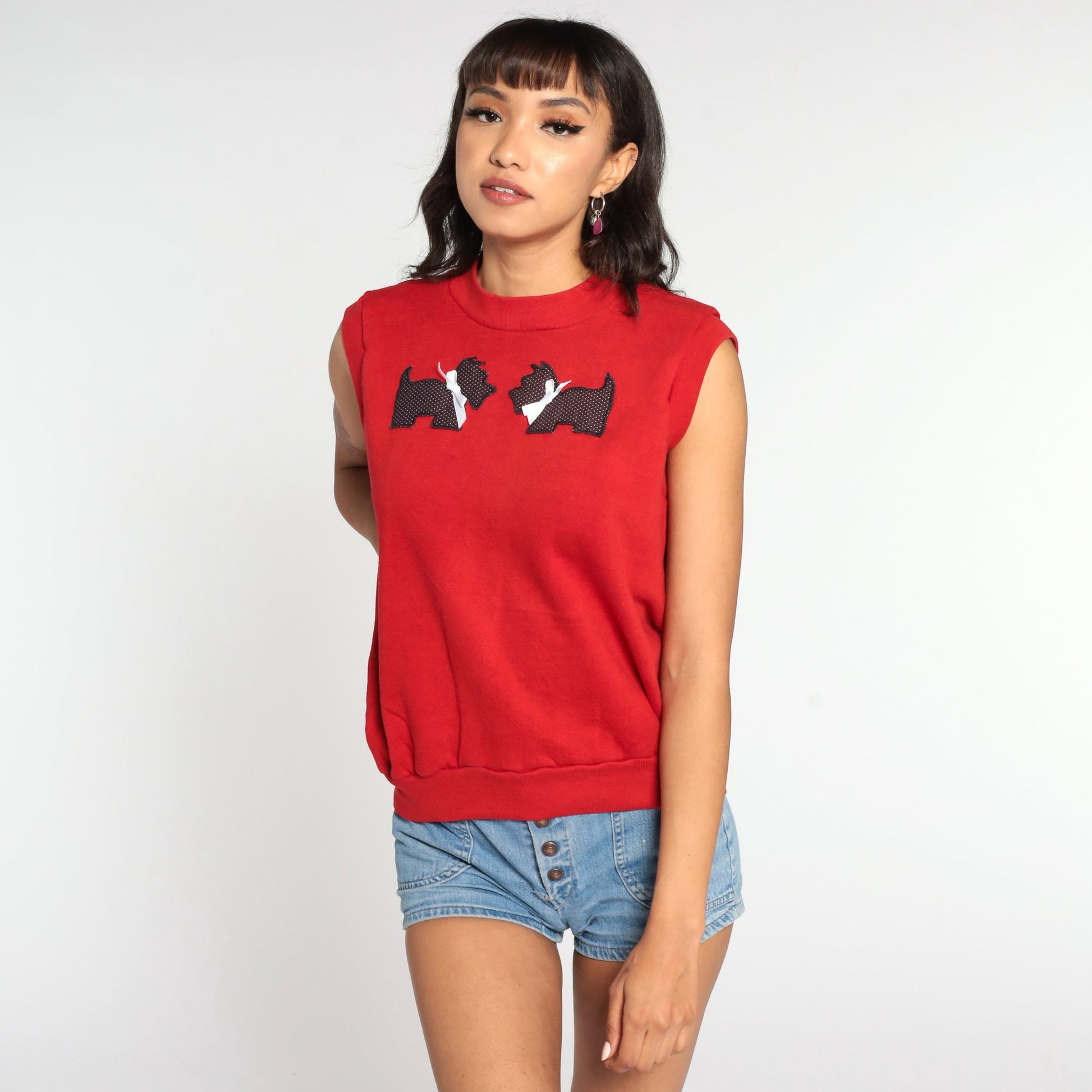 80s Scottie Dog Tank Top Graphic Sweatshirt Sleeveless Small