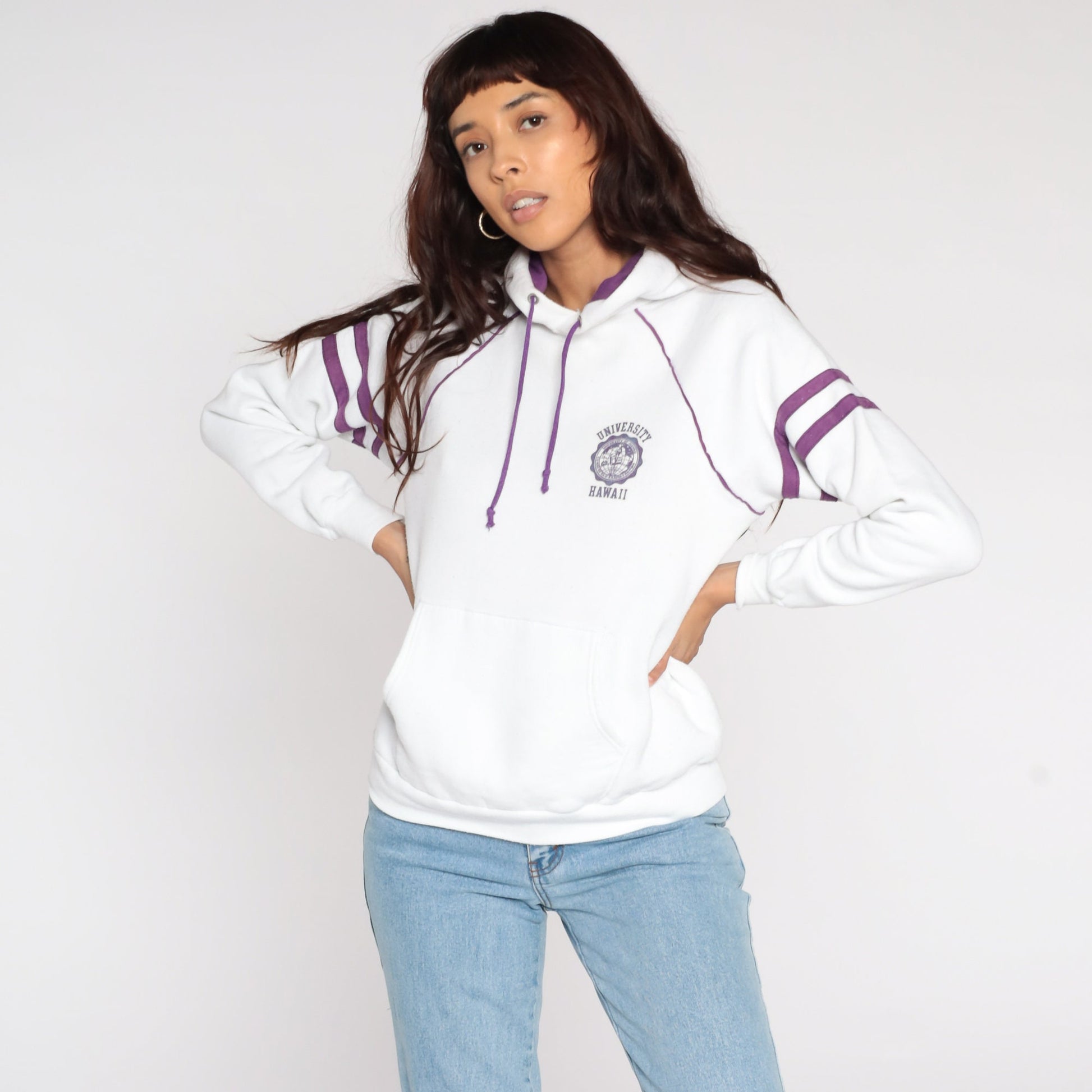 80s University of Hawaii Hoodie Sweatshirt White Graphic Medium