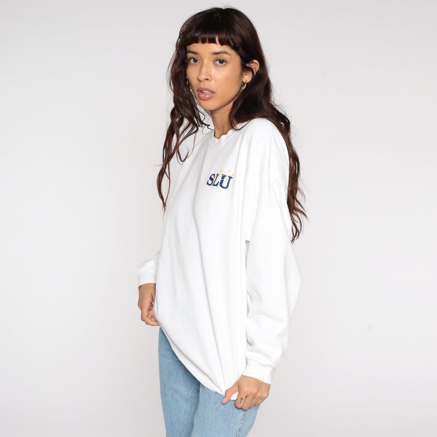 90s St Louis University SLU Sweatshirt White Graphic Crewneck Large