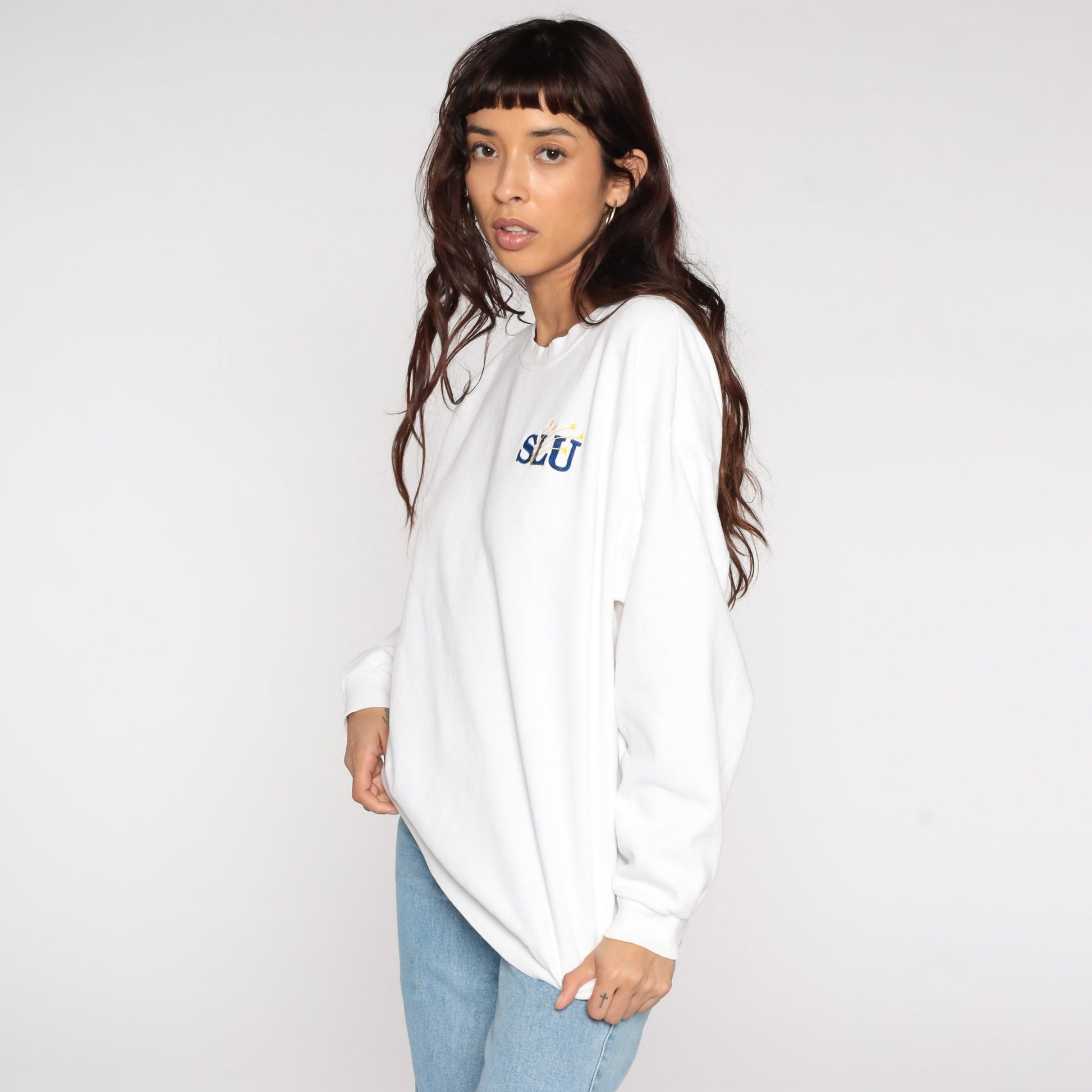 90s St Louis University SLU Sweatshirt White Graphic Crewneck Large