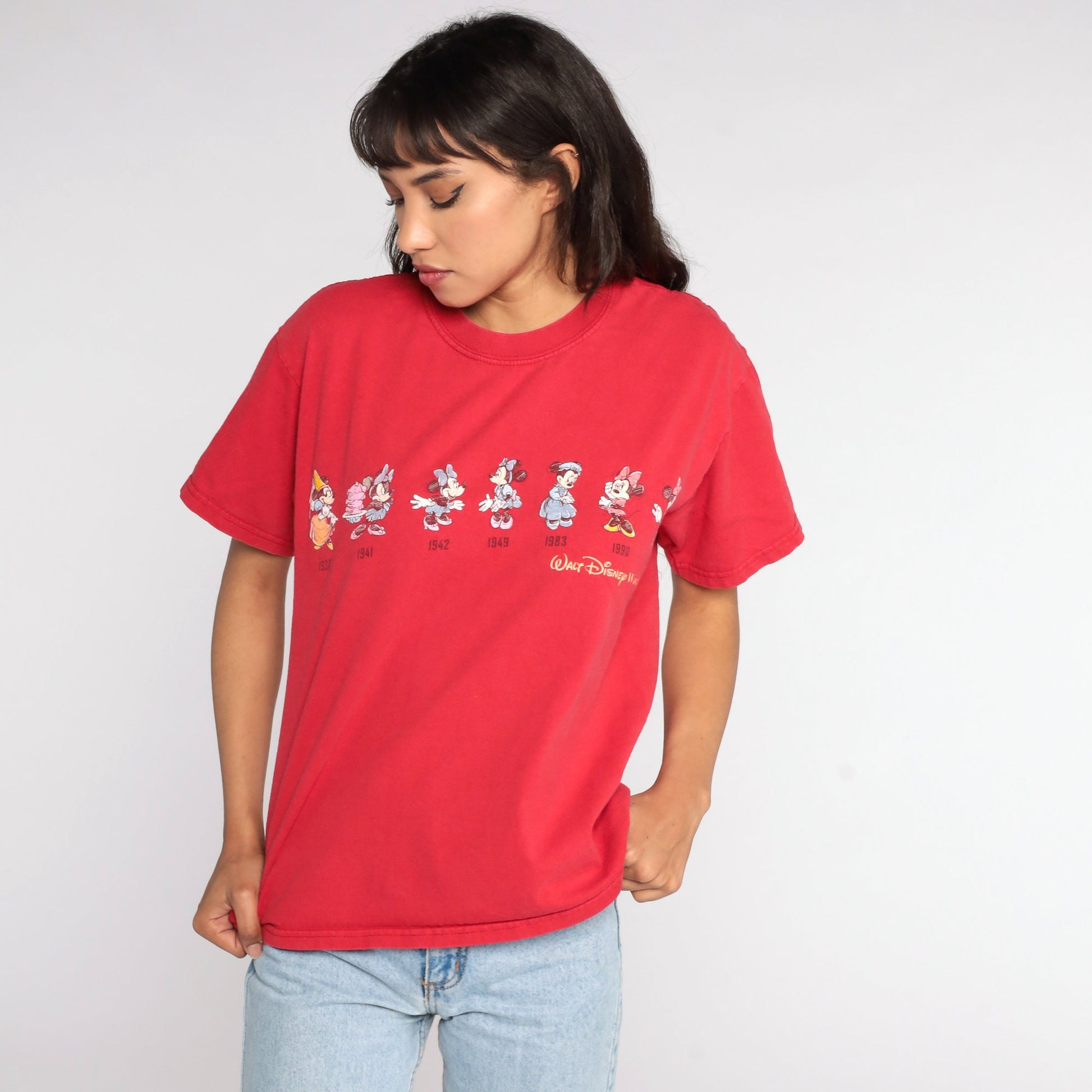 90s Minnie Mouse Walt Disney Graphic T-Shirt Red Cotton Small