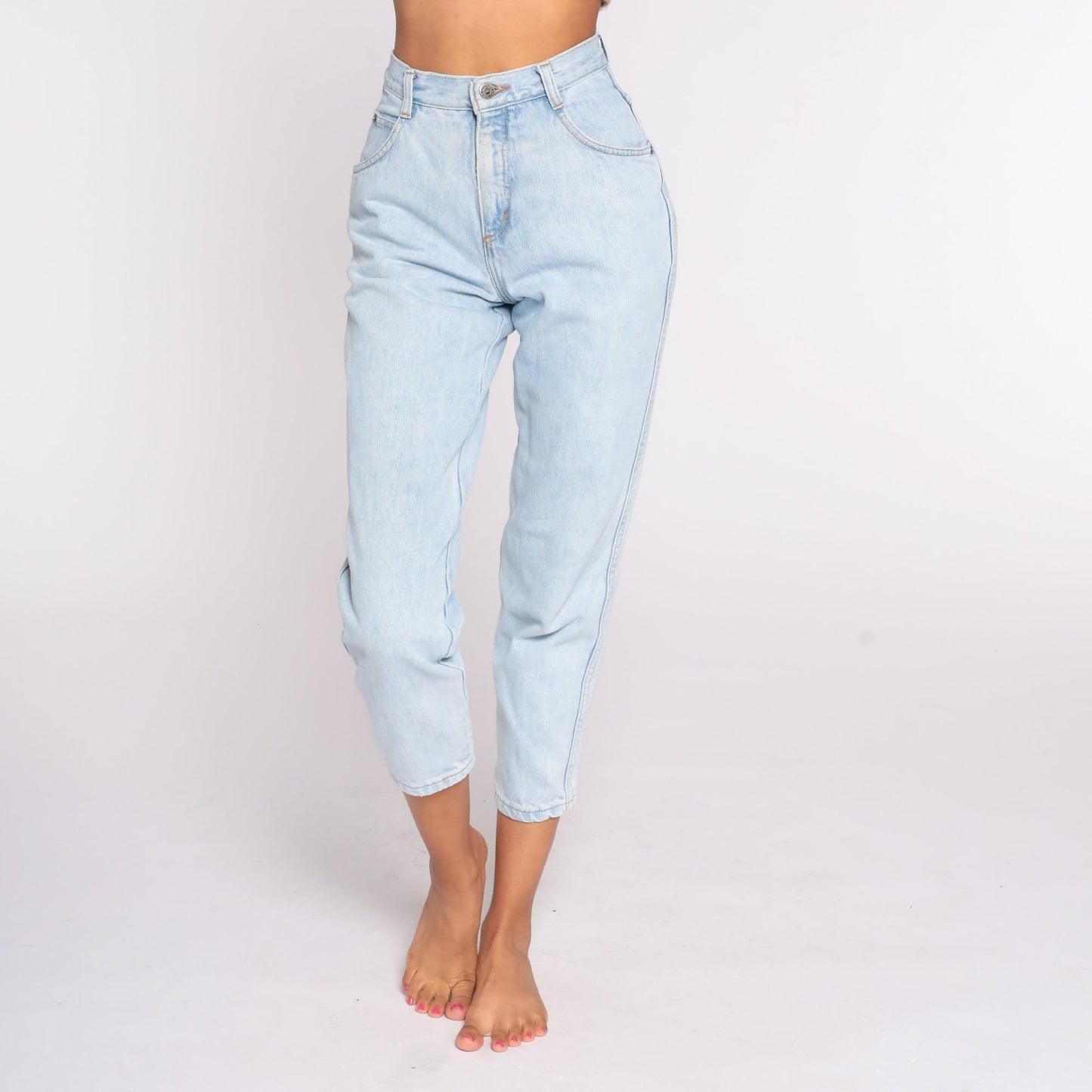 90s Bonjour High Waist Mom Jeans Light Blue Denim Tapered Extra Small