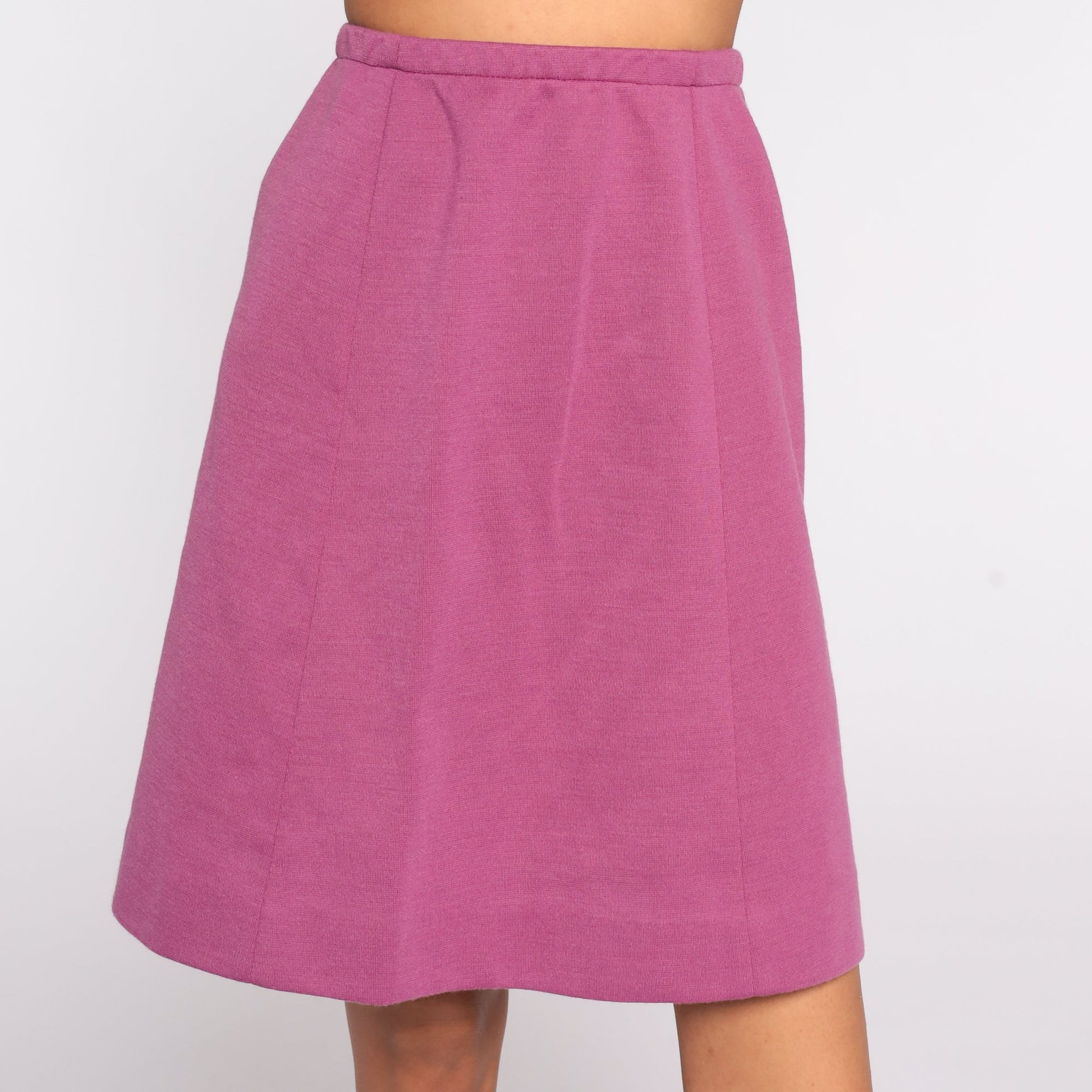70s Purple Wool Blend Knee-Length Skirt High Waisted A-Line Small