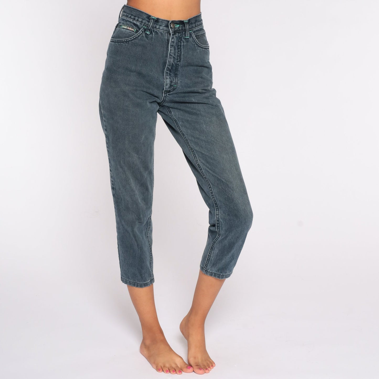 90s Lee Black Tapered High-Waist Denim Jeans Small 26