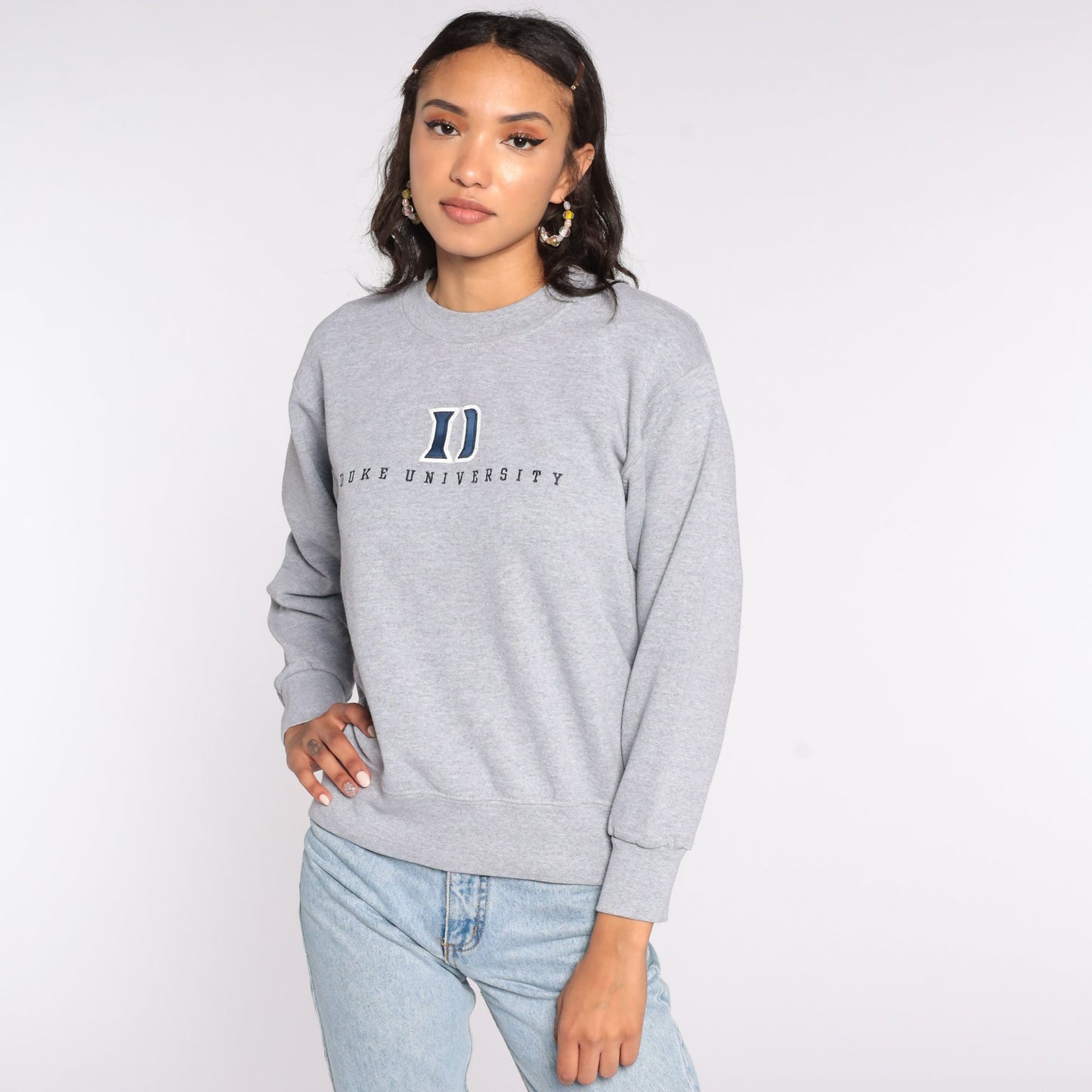 90s Duke University Crewneck Sweatshirt Grey Graphic Small S