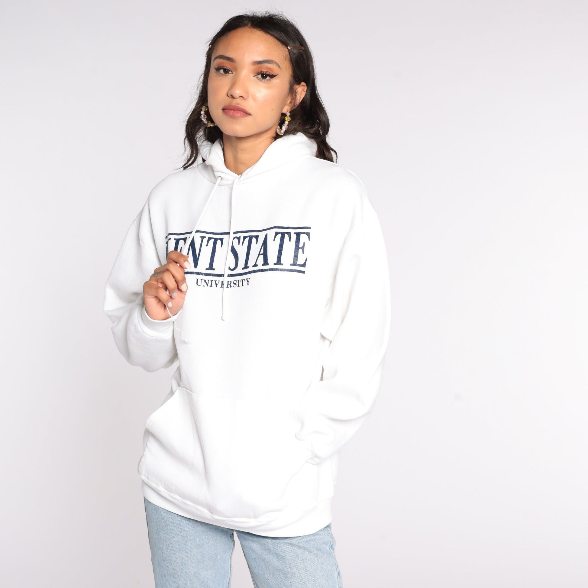 90s Kent State University Hoodie Sweatshirt White College Medium Large