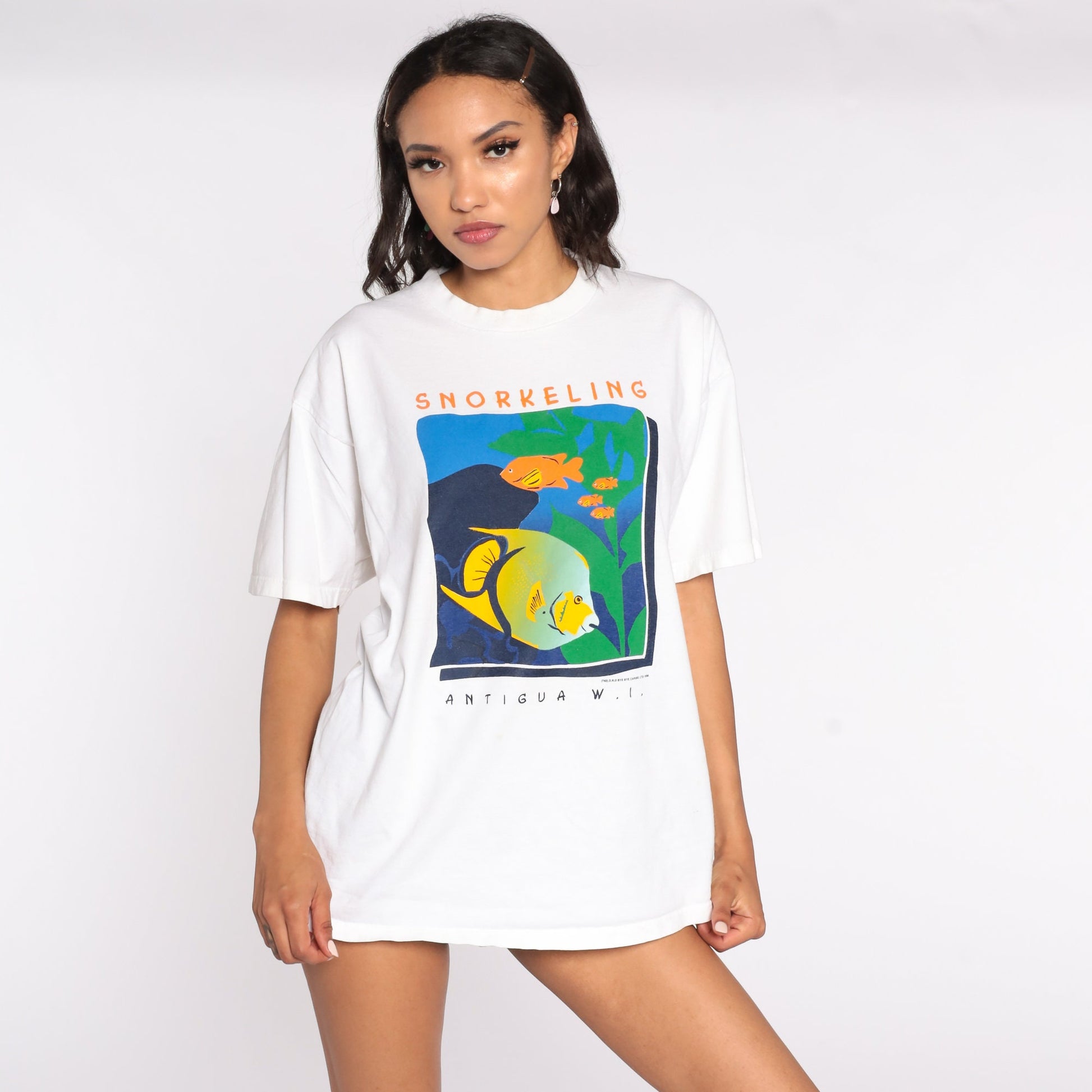 90s Antigua Tropical Fish Neon Graphic T-Shirt Cotton Single Stitch Extra Large XL