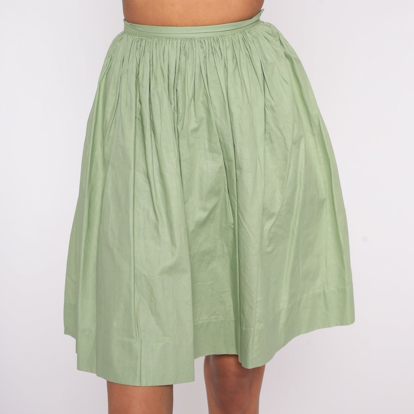 1960s Green Cotton Circle Skirt High Waist Mini XXS