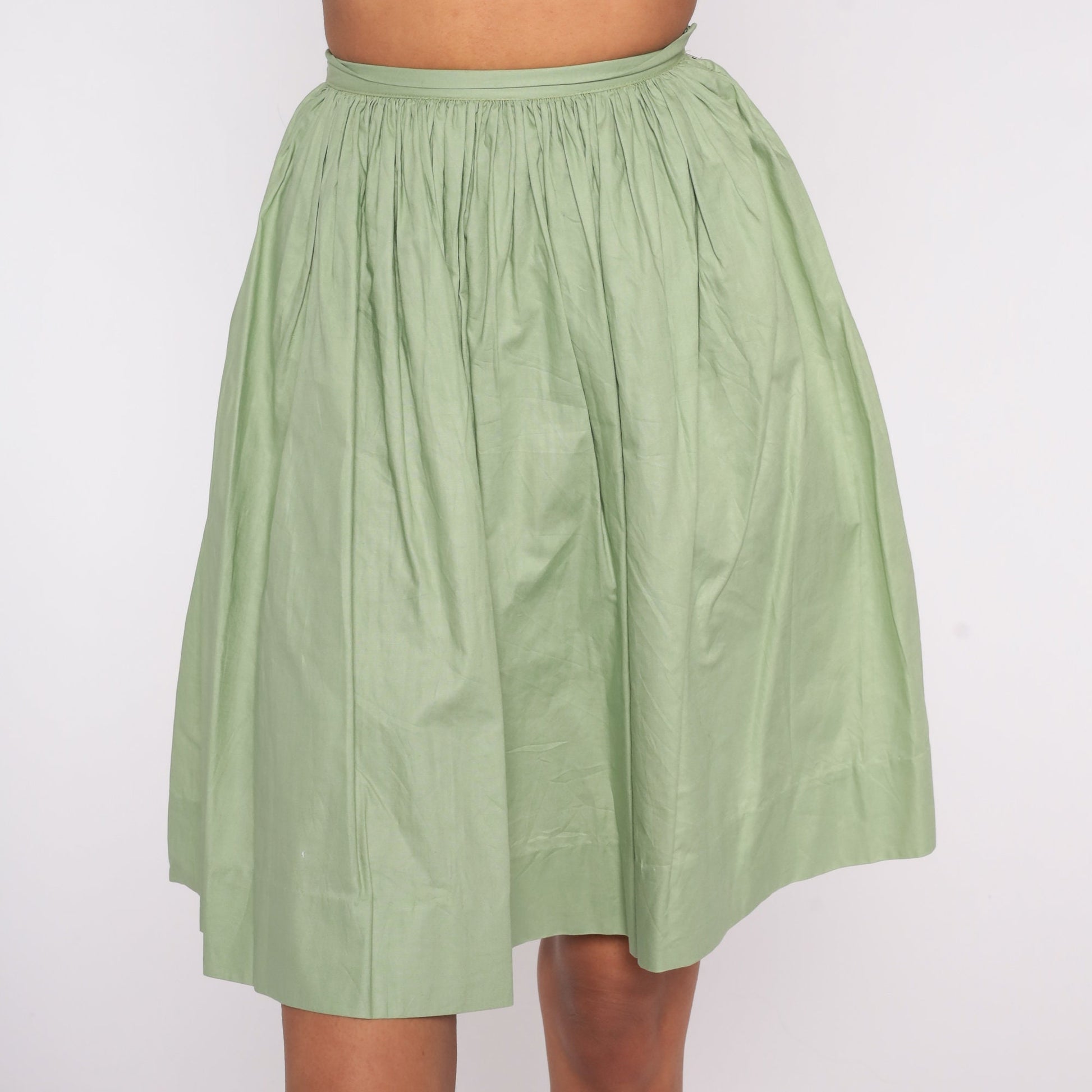 1960s Green Cotton Circle Skirt High Waist Mini XXS