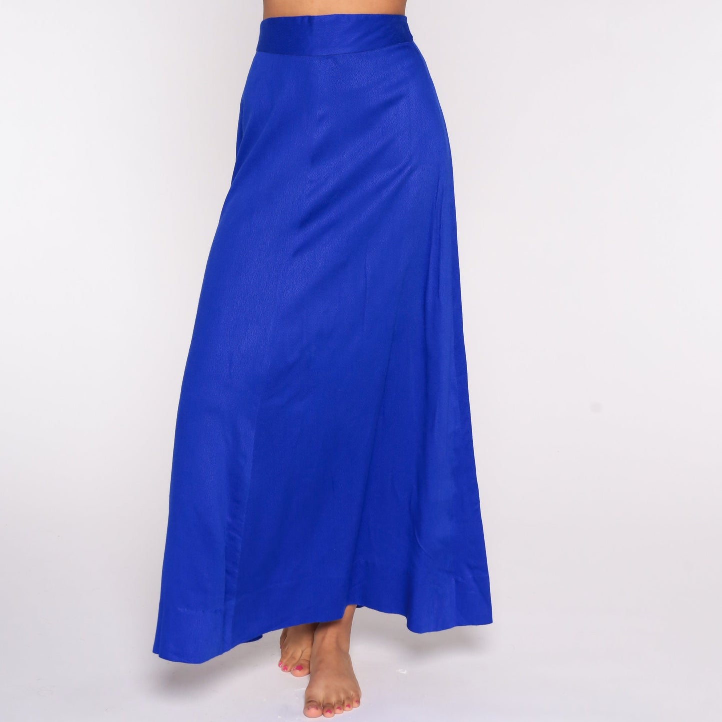 70s Purple-Blue High-Waisted Maxi Skirt Cotton Small