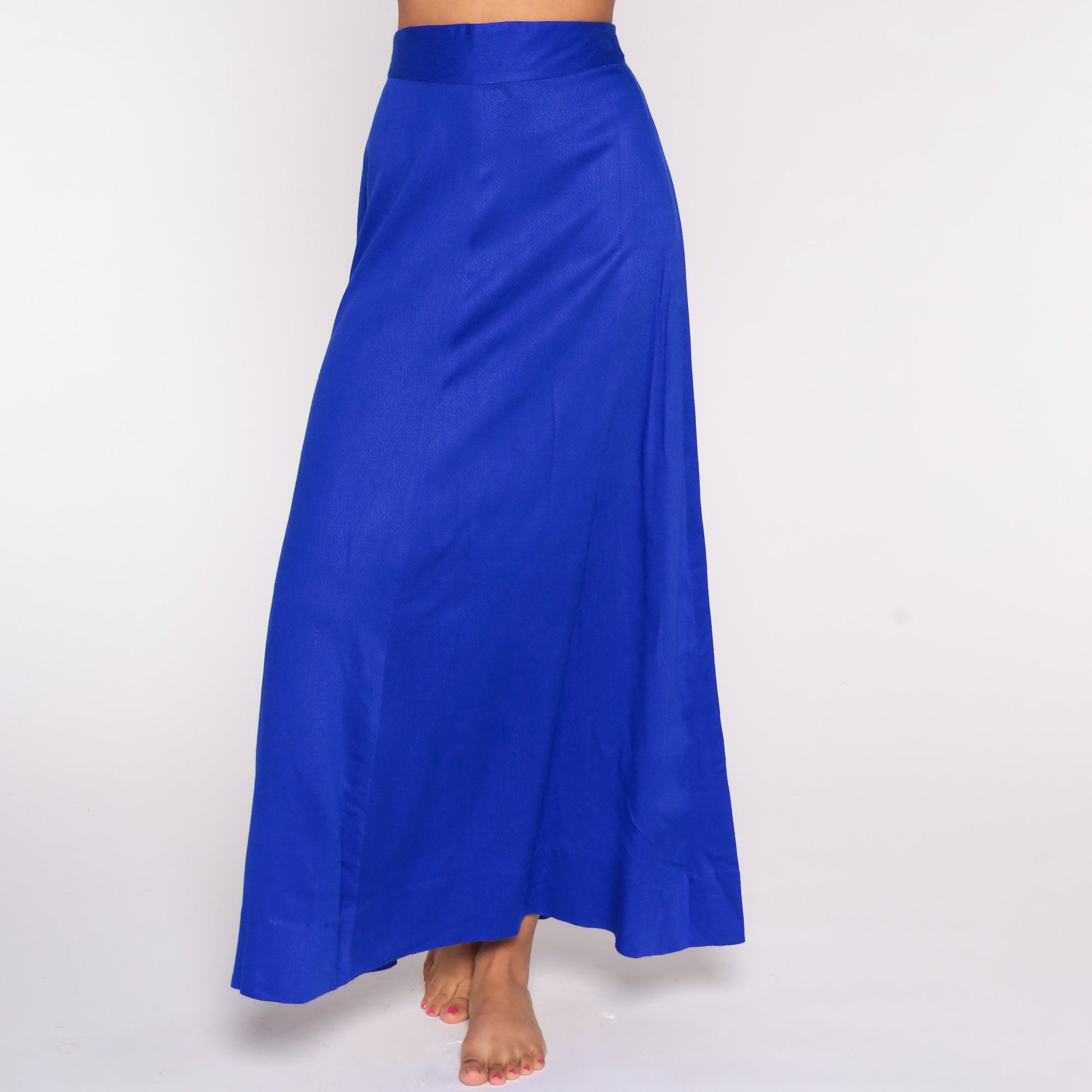 70s Purple-Blue High-Waisted Maxi Skirt Cotton Small