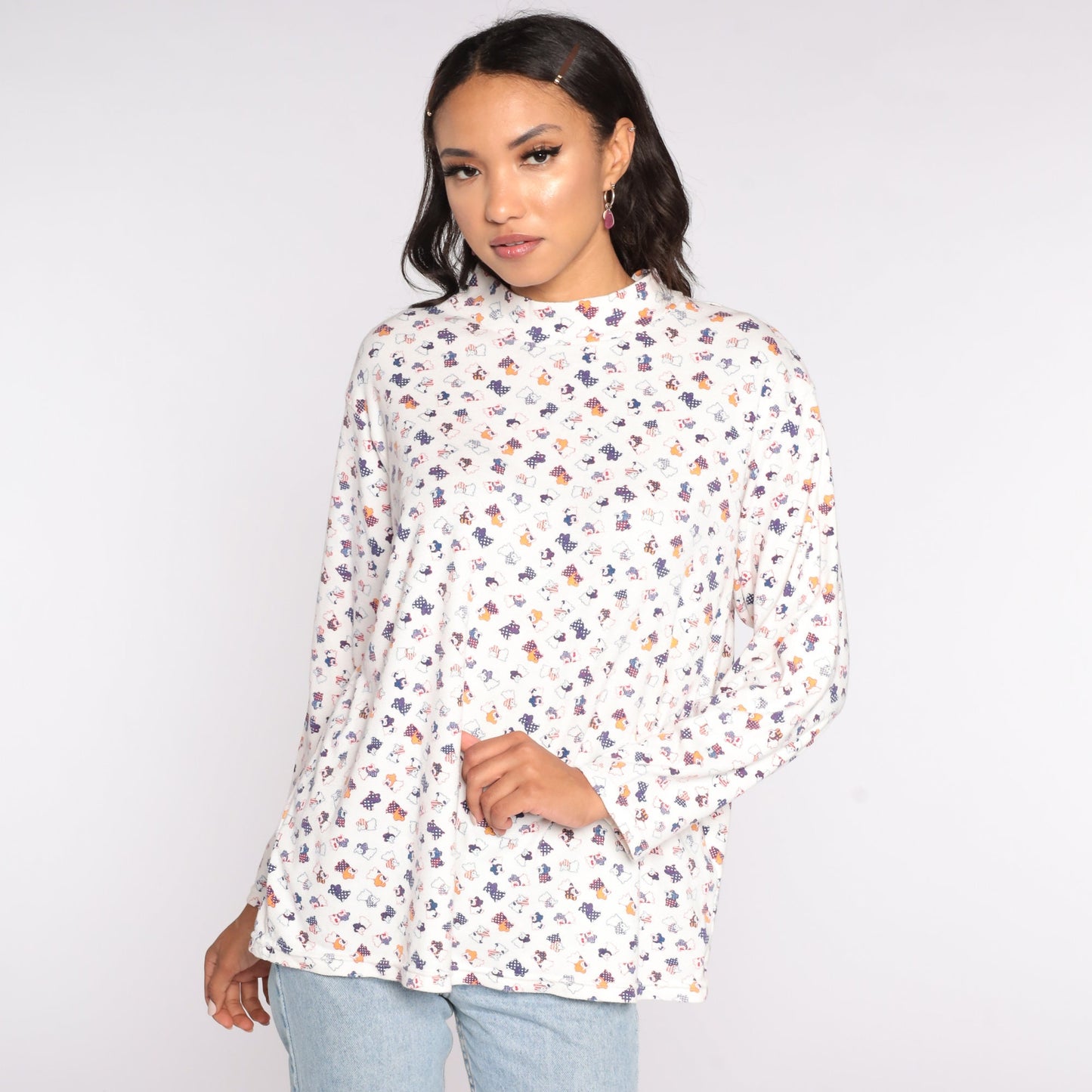 90s Puppy Dog All Over Print Long Sleeve T-Shirt White Extra Extra Large XXL