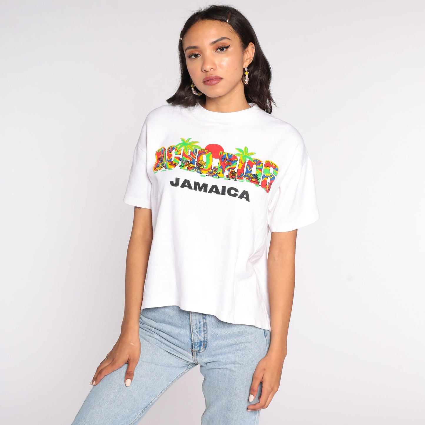 80s Ocho Rios Jamaica Graphic T-Shirt Cotton Vacation Tee Medium