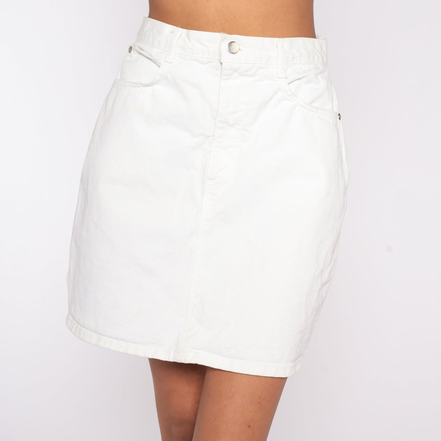 80s White Denim Mini Skirt High Waisted Jean Pencil Small