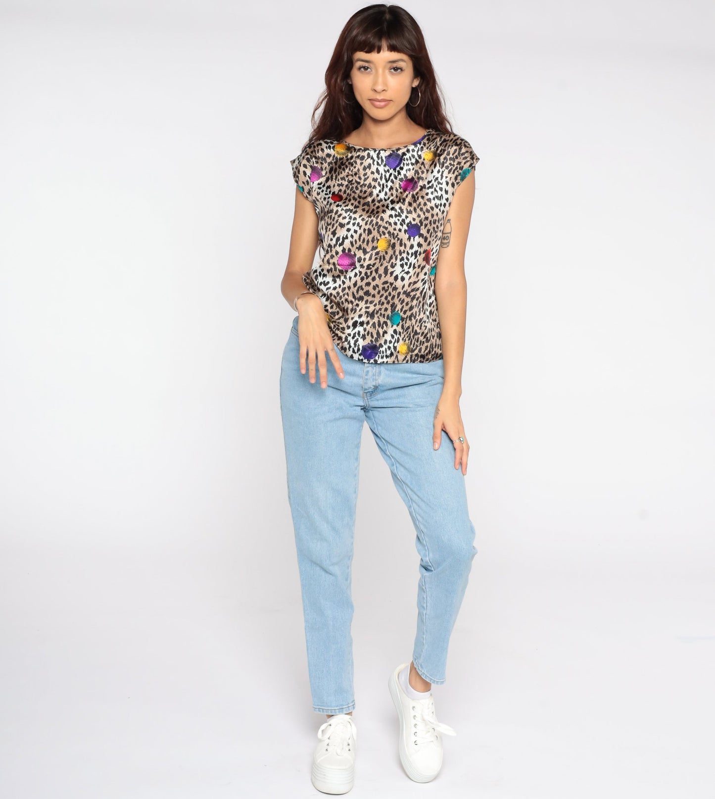 80s Leopard Print Blouse Short Sleeve Animal Print Vintage Shirt Small S