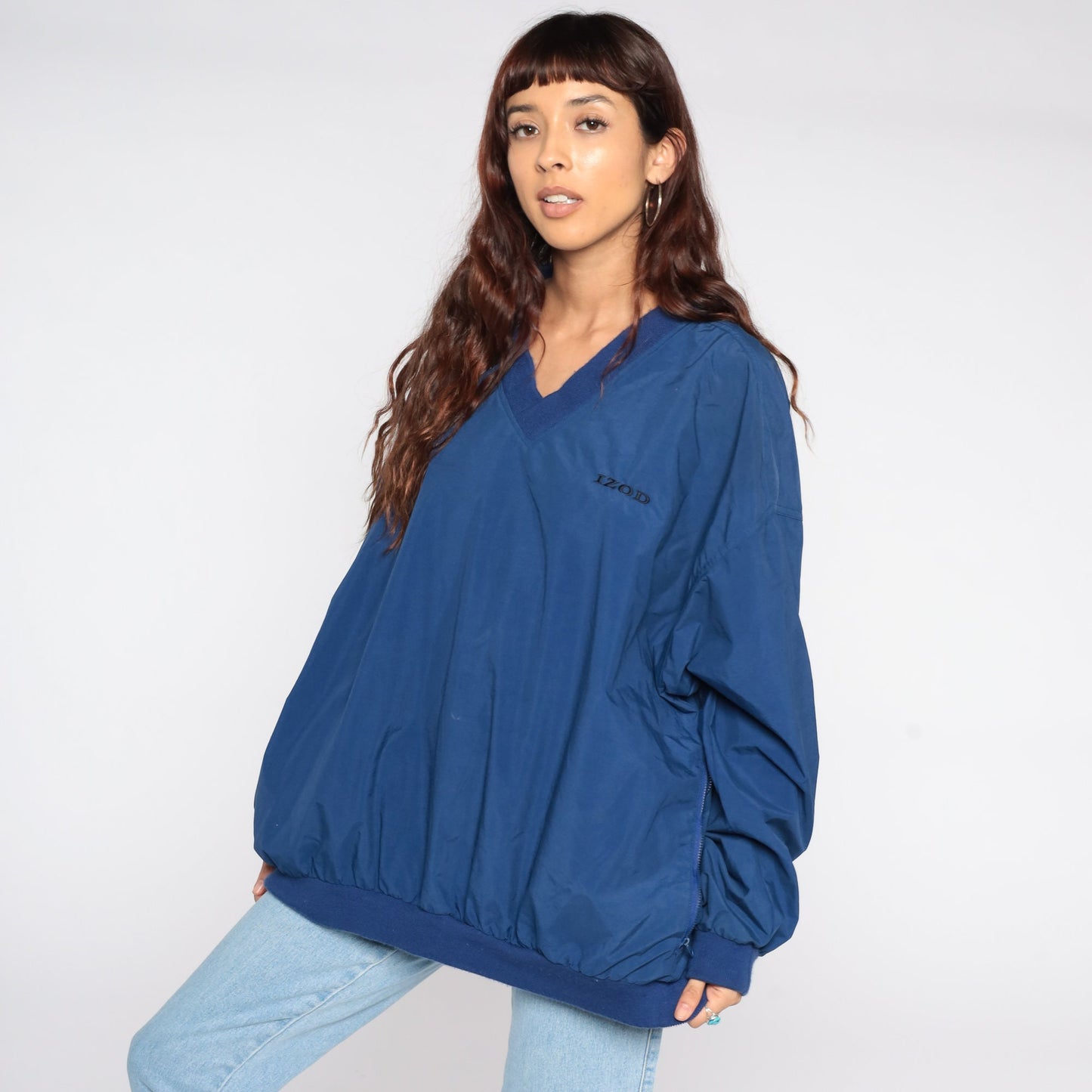 90s Izod Windbreaker Jacket Blue Nylon Pullover Extra Large XL