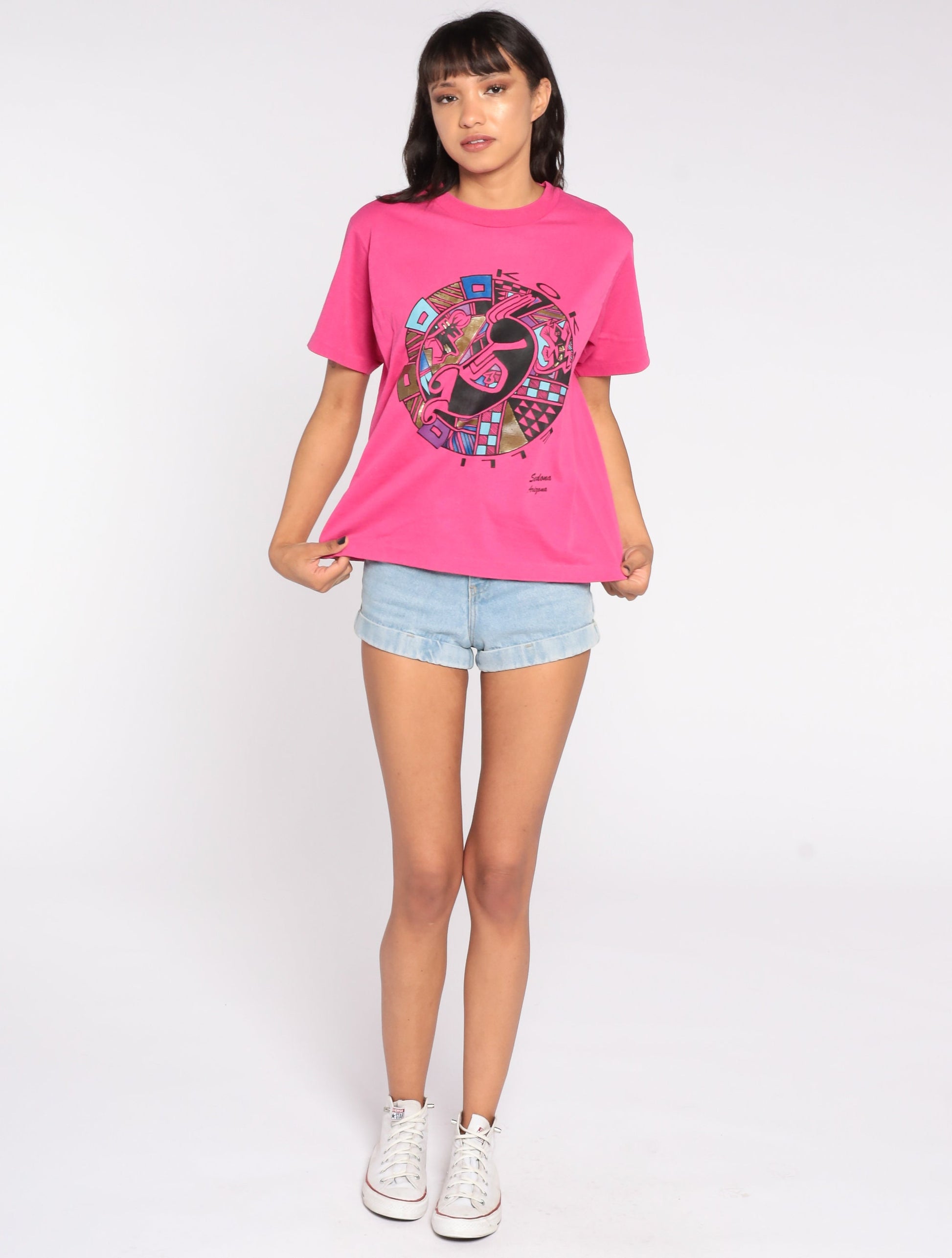 90s Sedona Arizona Kokopelli Graphic T-Shirt Hot Pink Cotton Medium