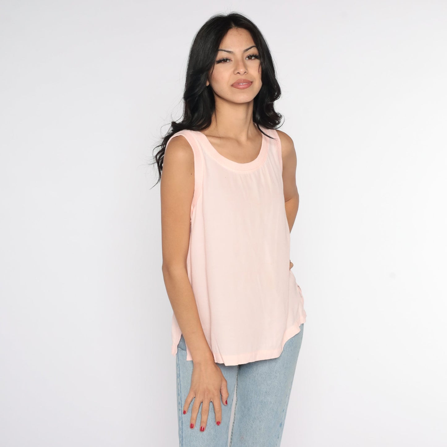 80s Baby Pink Tank Top Sleeveless Blouse Medium