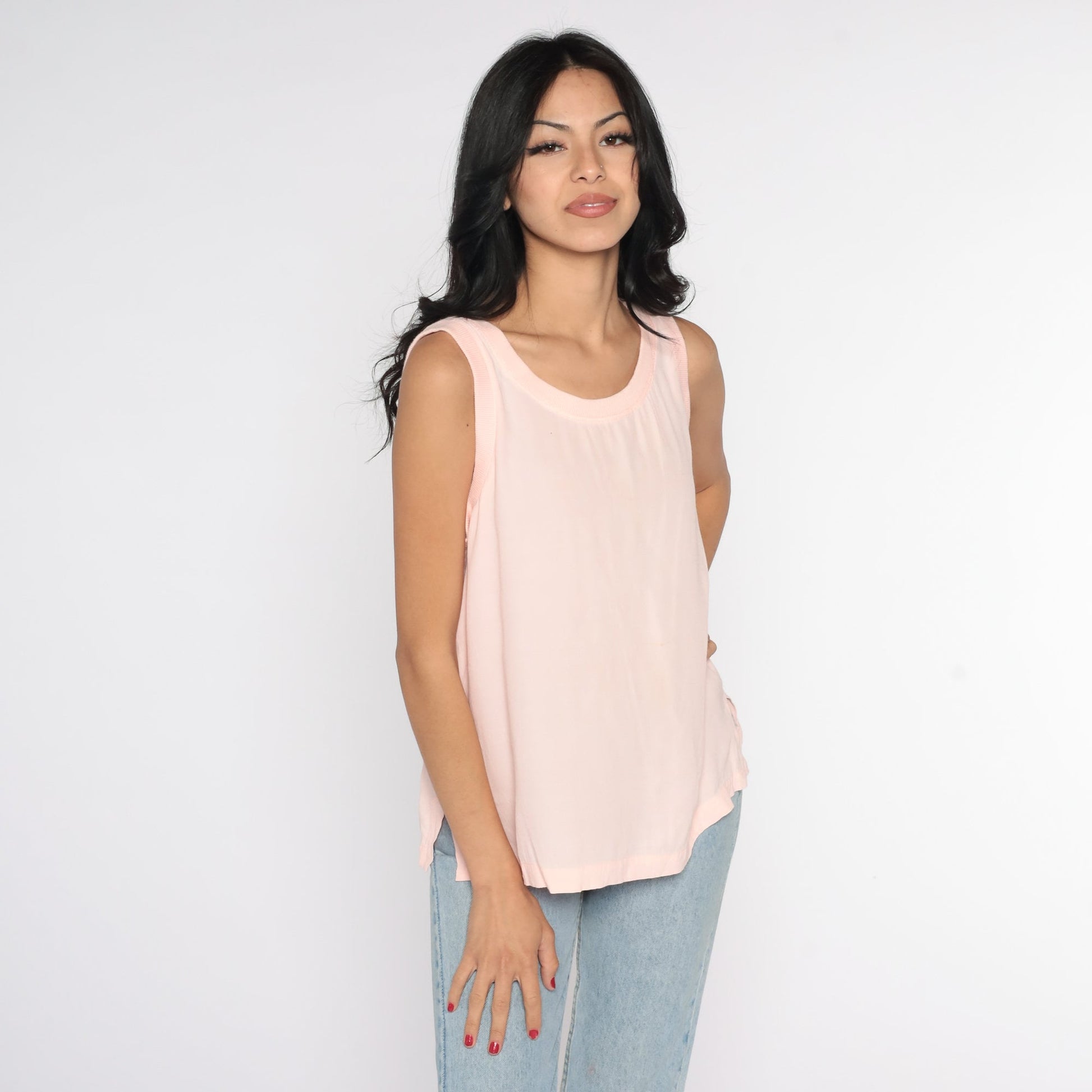 80s Baby Pink Tank Top Sleeveless Blouse Medium