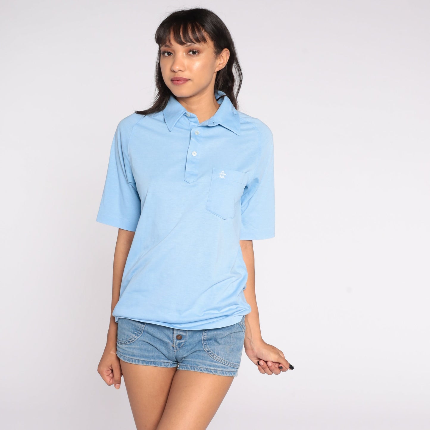 80s Munsingwear Grand Slam Polo Shirt Blue Half-Button Small