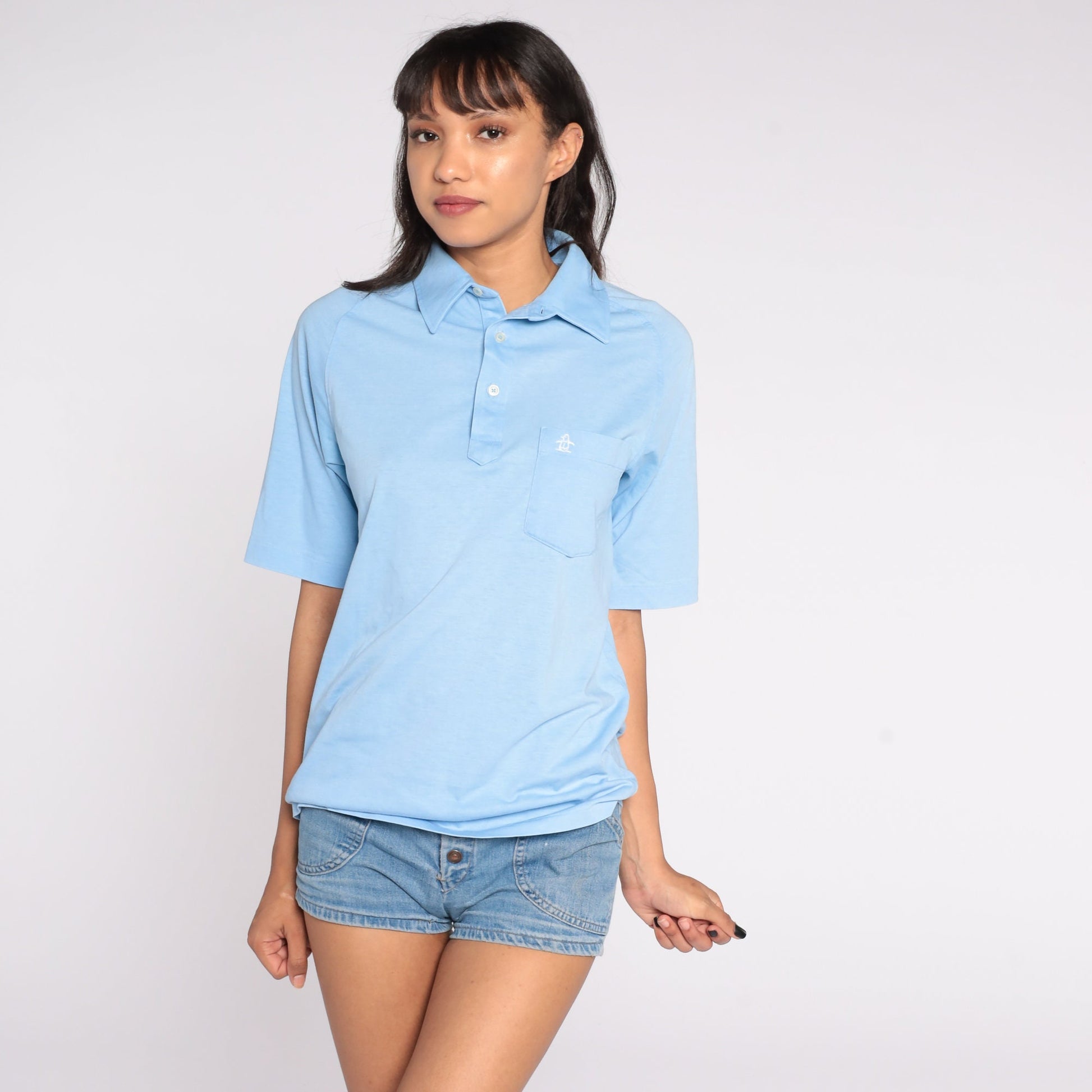 80s Munsingwear Grand Slam Polo Shirt Blue Half-Button Small