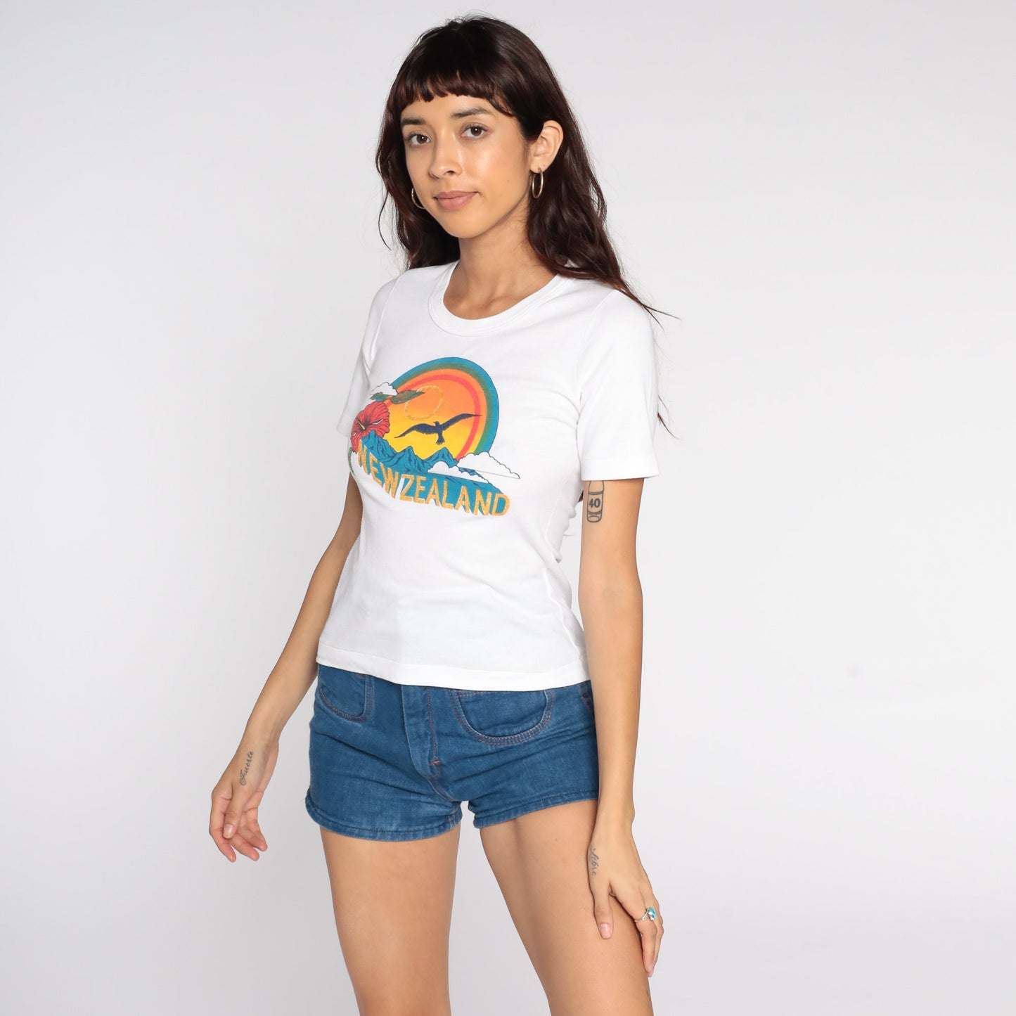 80s New Zealand Graphic Tee Rainbow Sunset Mountain Single Stitch Small