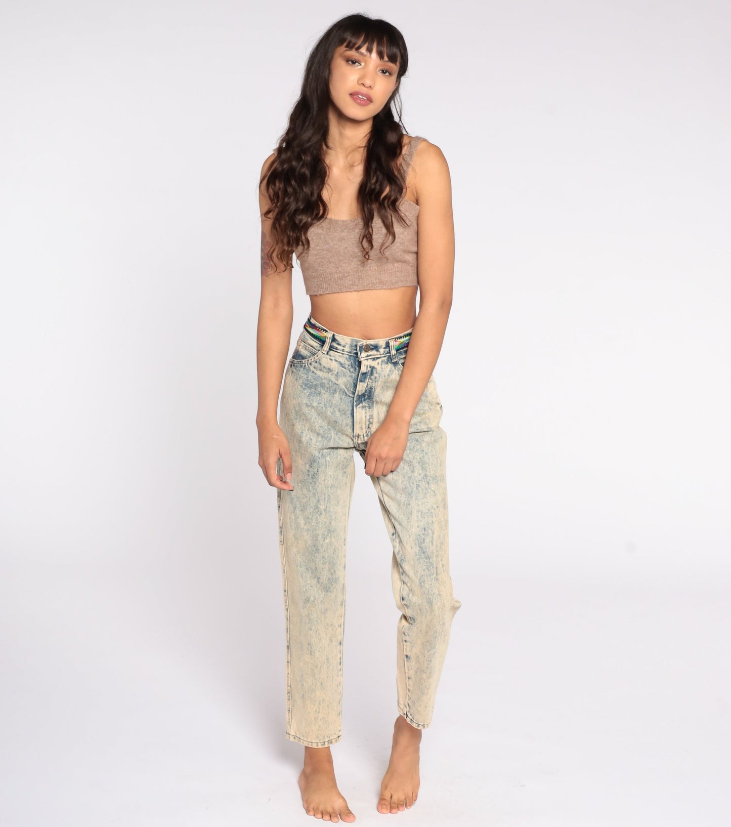 80s Acid Wash High Waist Mom Jeans Blue Denim Tapered Small 26