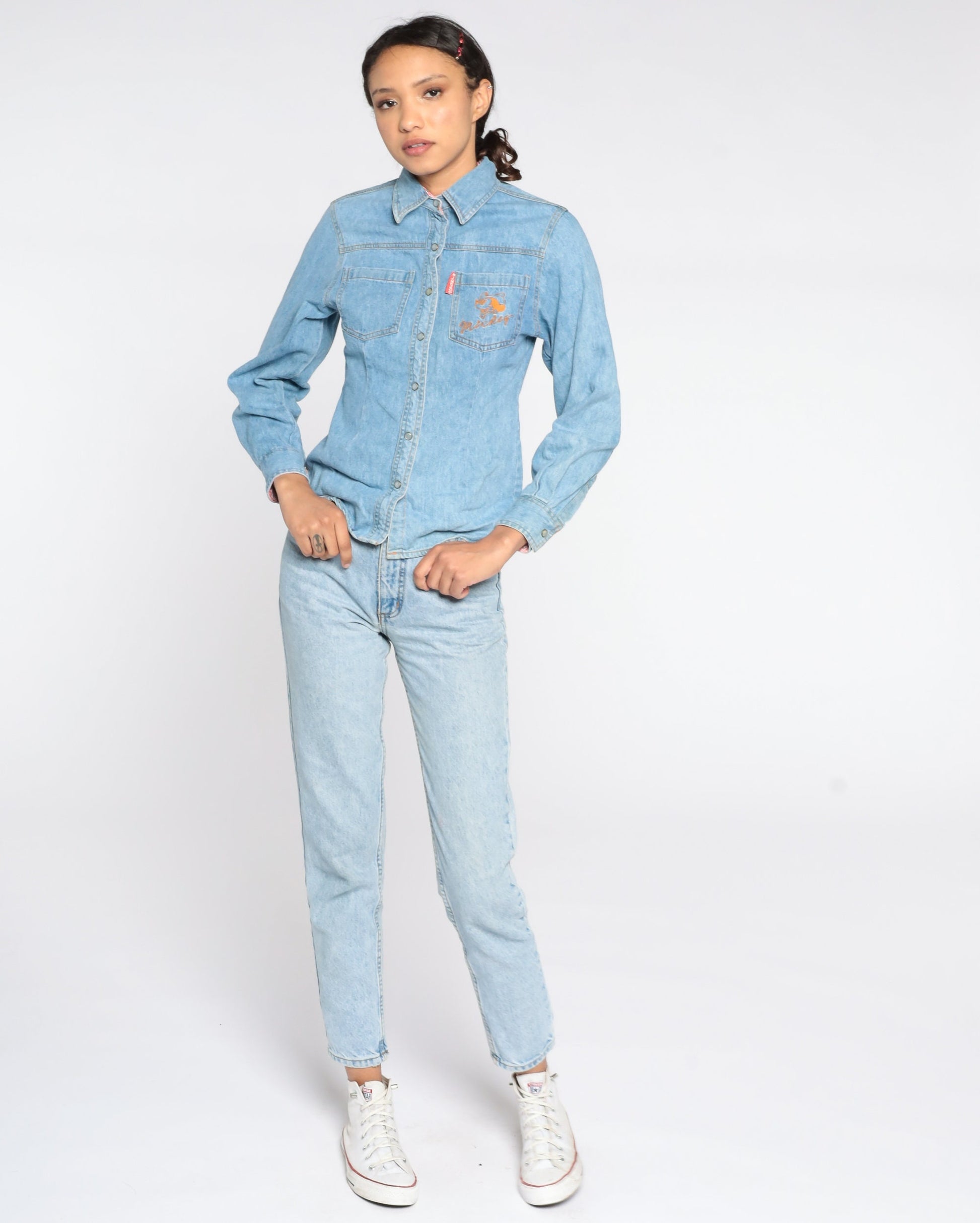 90s Disney Mickey Mouse Denim Pearl Snap Western Shirt Extra Small