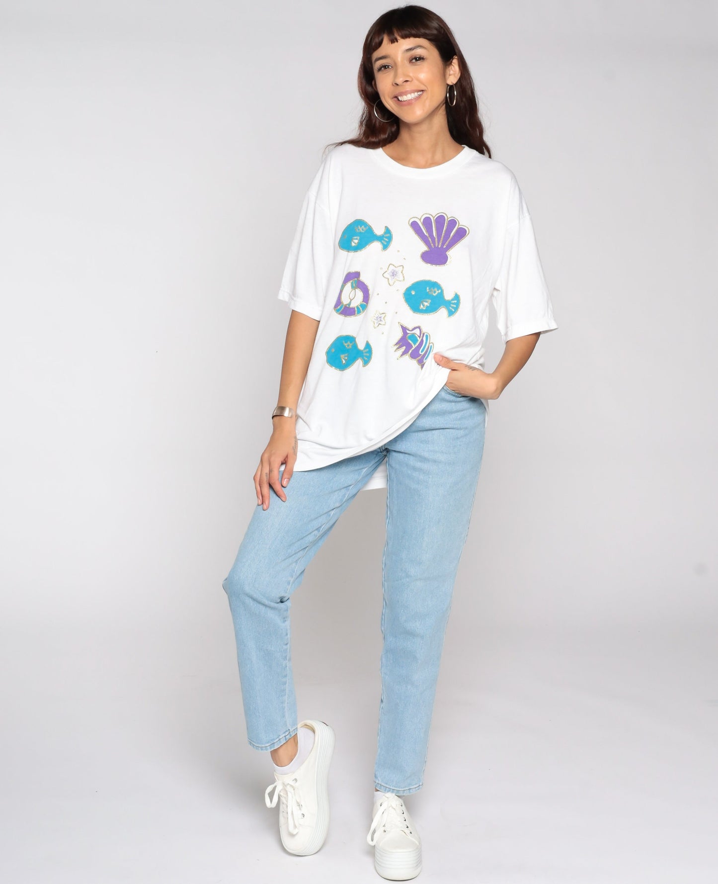 90s Fish Seashell Graphic T-Shirt Under The Sea Print Extra Large XL