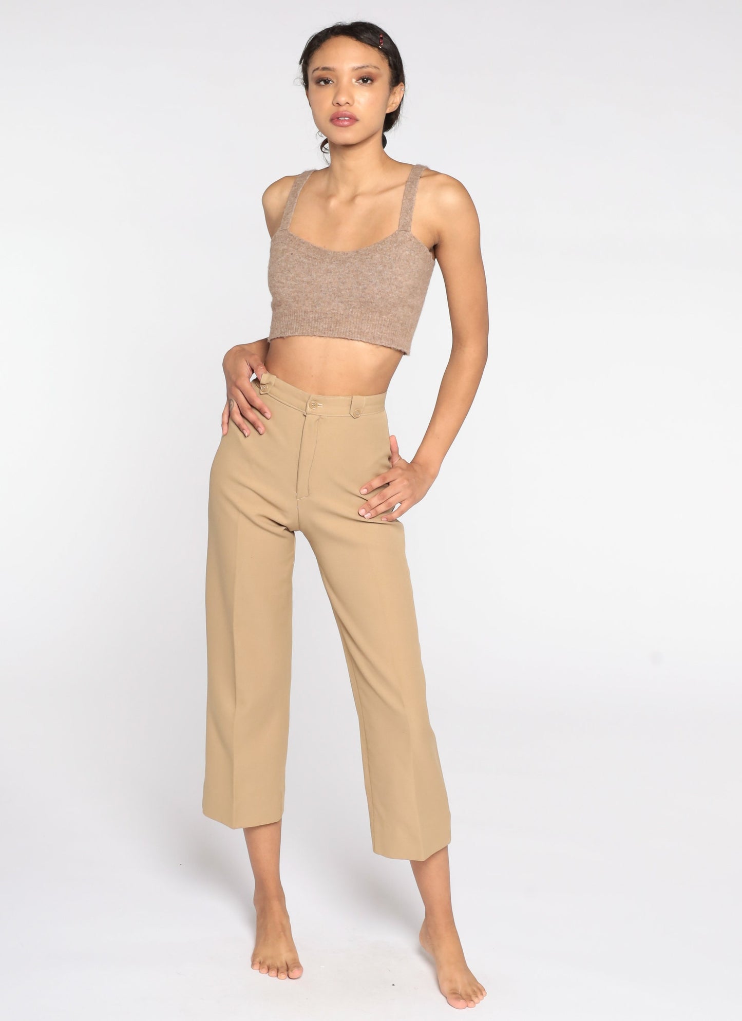 70s Tan High-Rise Straight Leg Pants Cropped Extra Small