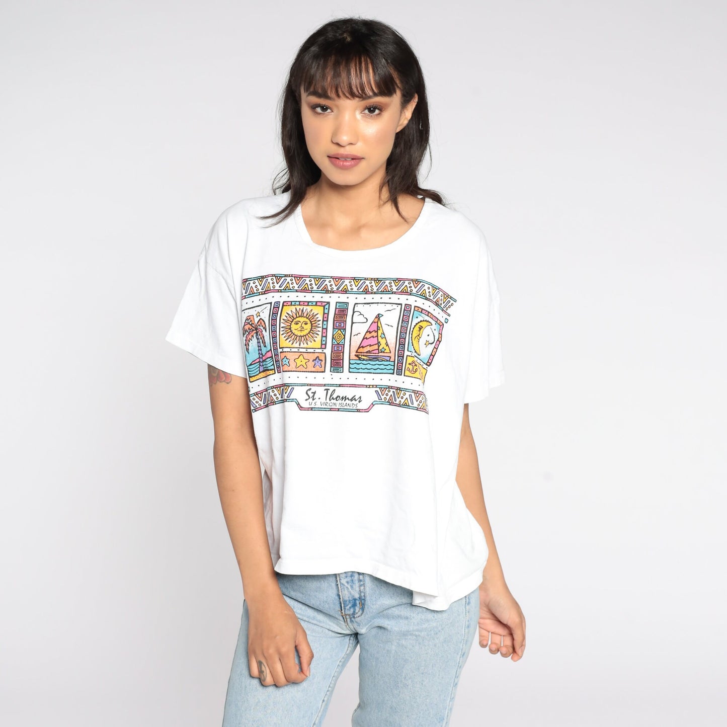 90s St Thomas Virgin Islands Celestial Palm Tree Graphic T-Shirt Extra Large