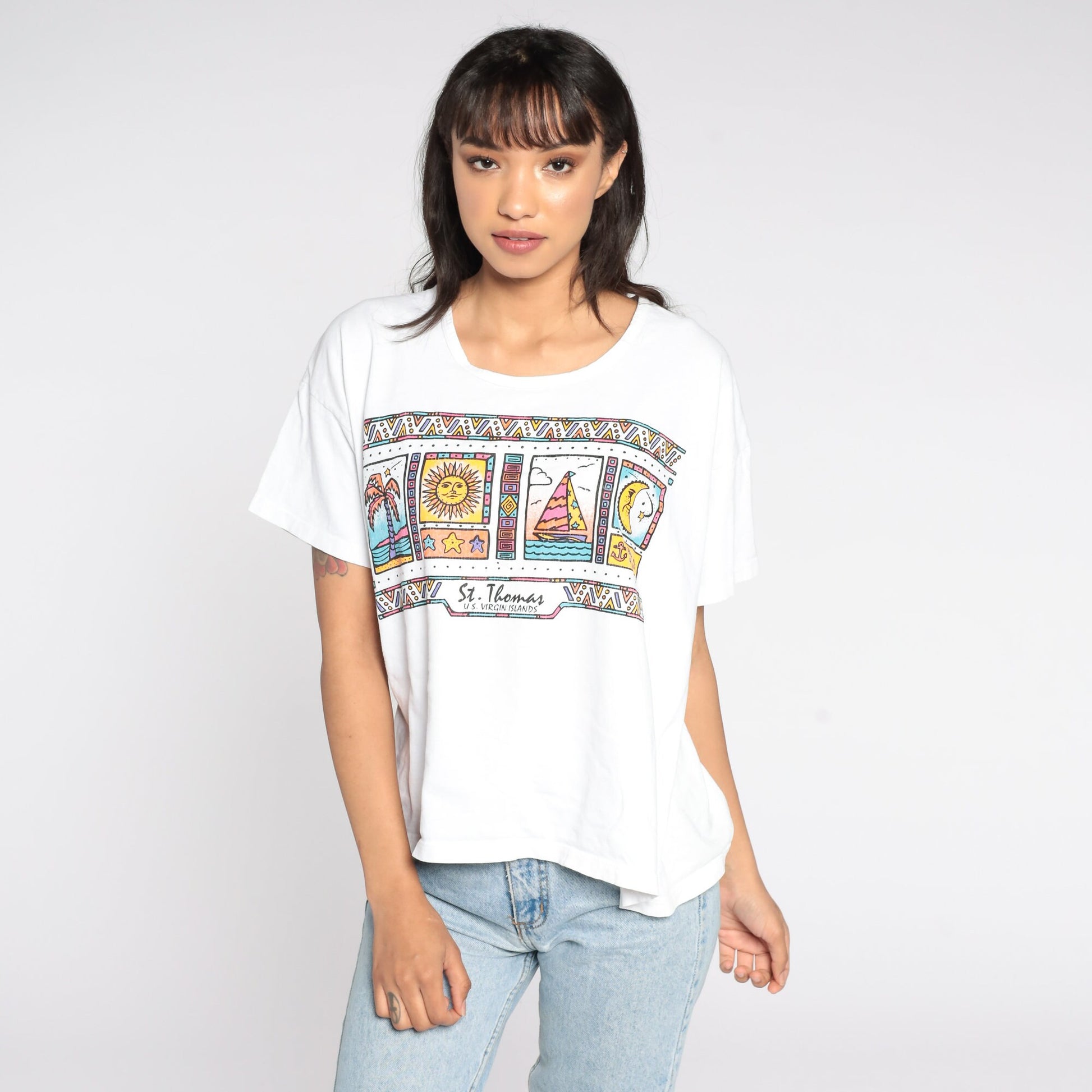 90s St Thomas Virgin Islands Celestial Palm Tree Graphic T-Shirt Extra Large