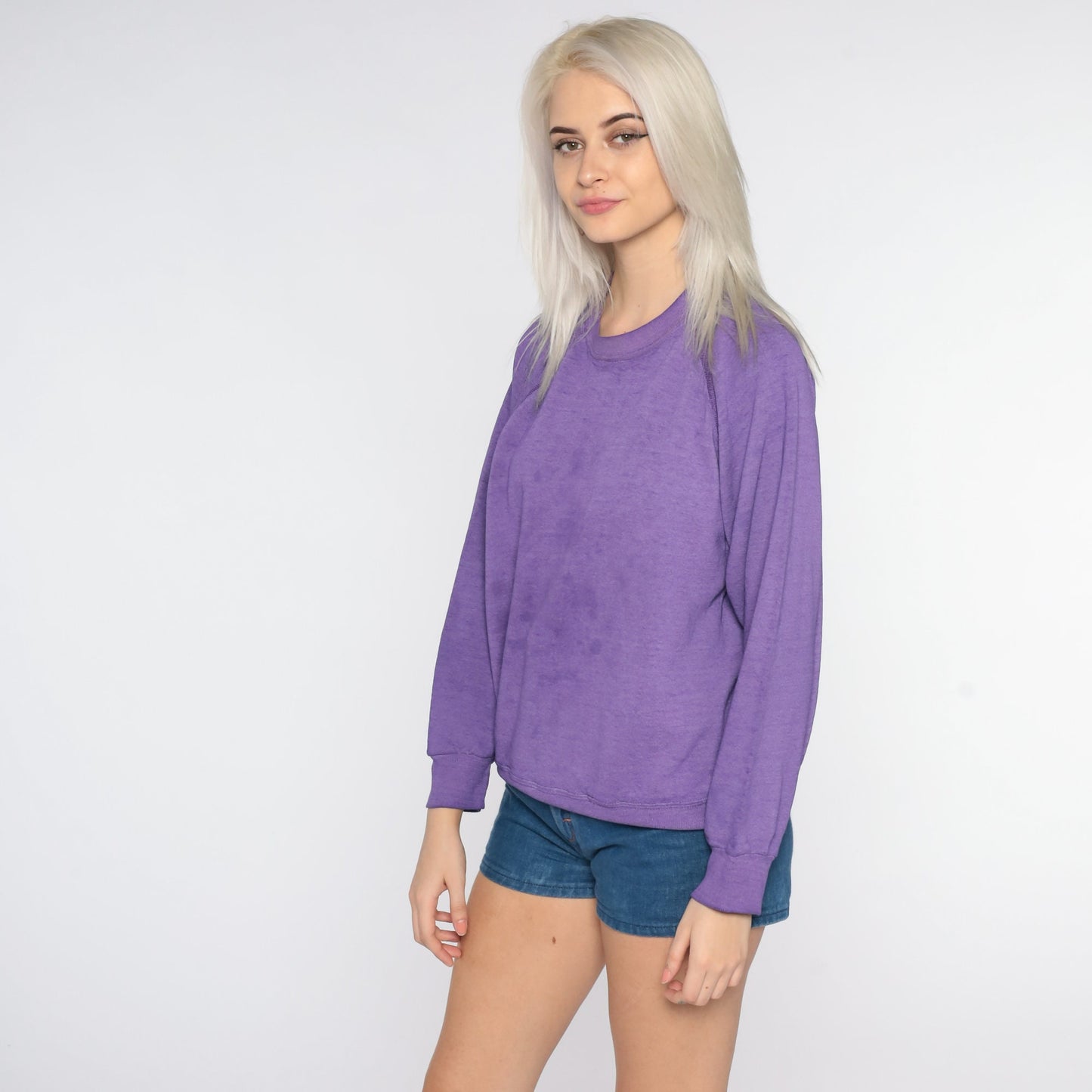 80s Purple Raglan Sweatshirt Crewneck Plain Pullover Extra Large