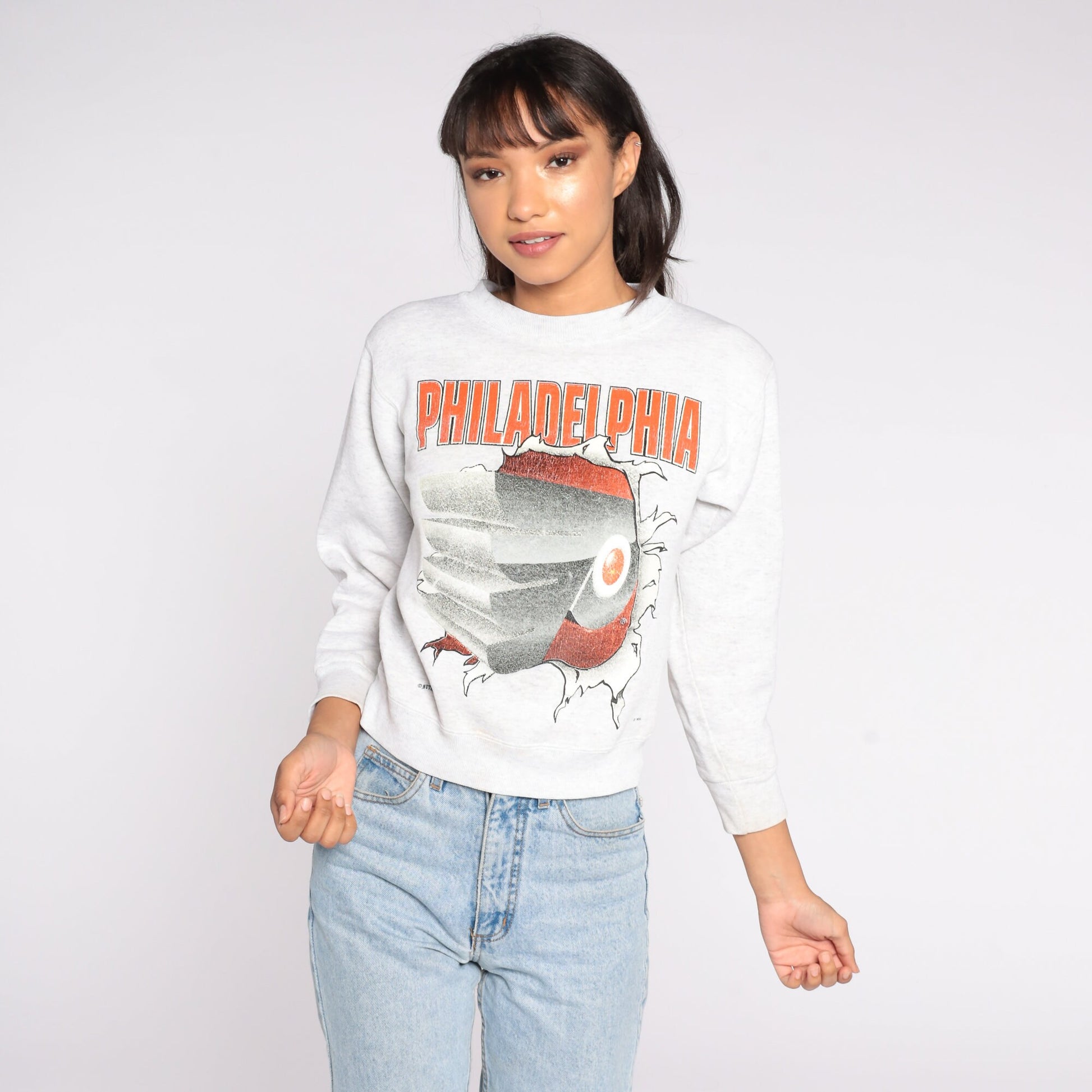 80s Philadelphia Flyers NHL Hockey Sweatshirt Nutmeg Graphic Pullover Extra Small
