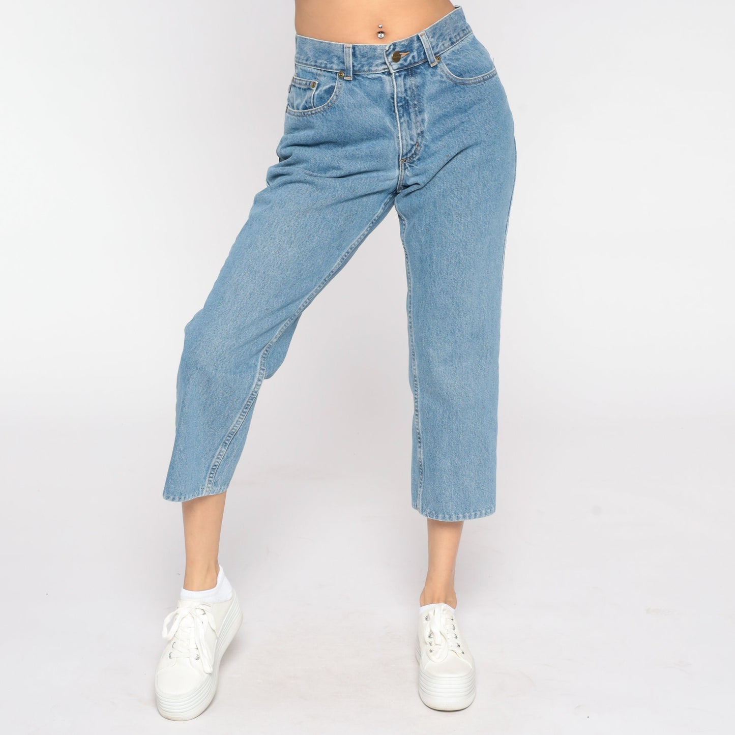 LL Bean 90s High-Waist Cropped Jeans Blue Denim Bootcut Petite 8