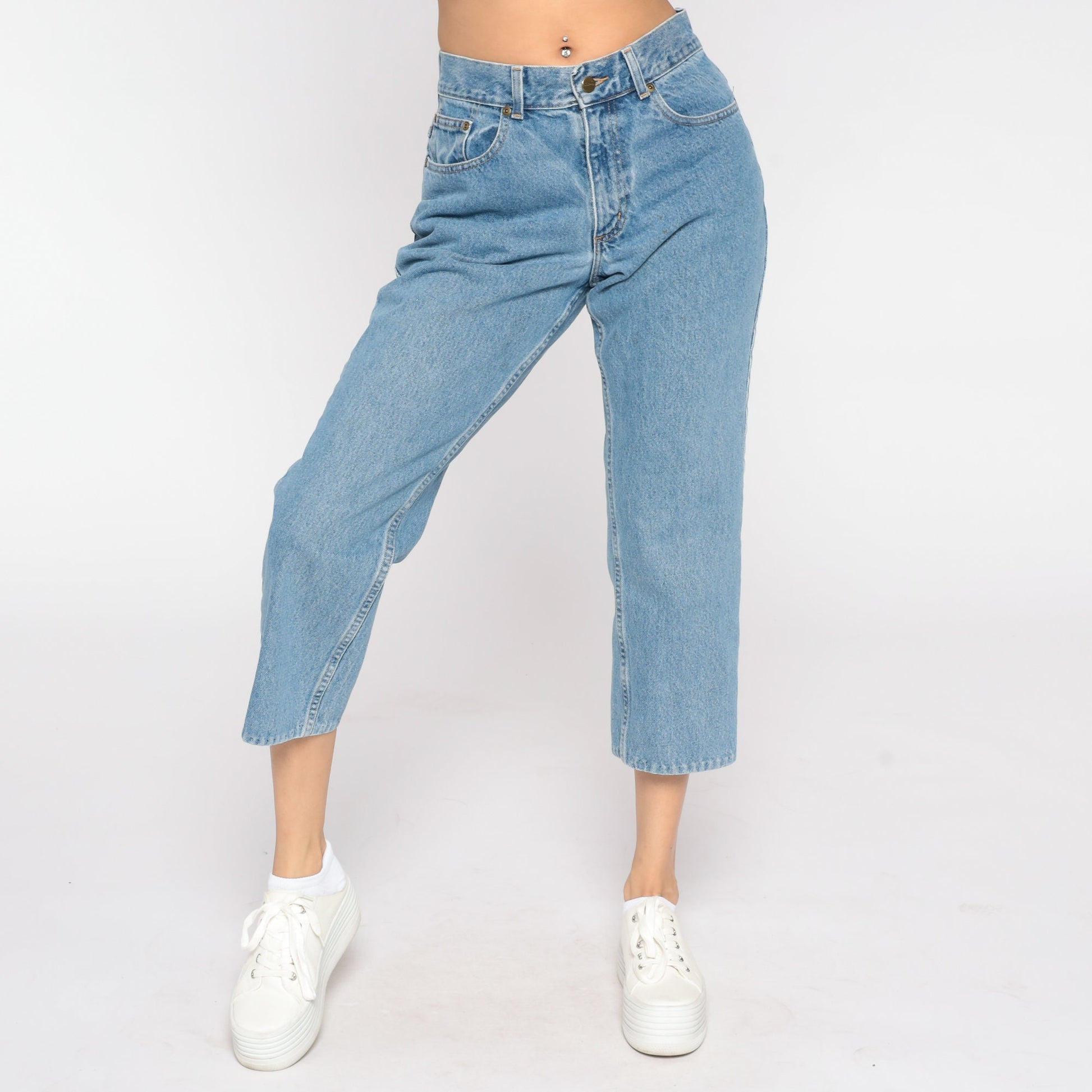 LL Bean 90s High-Waist Cropped Jeans Blue Denim Bootcut Petite 8