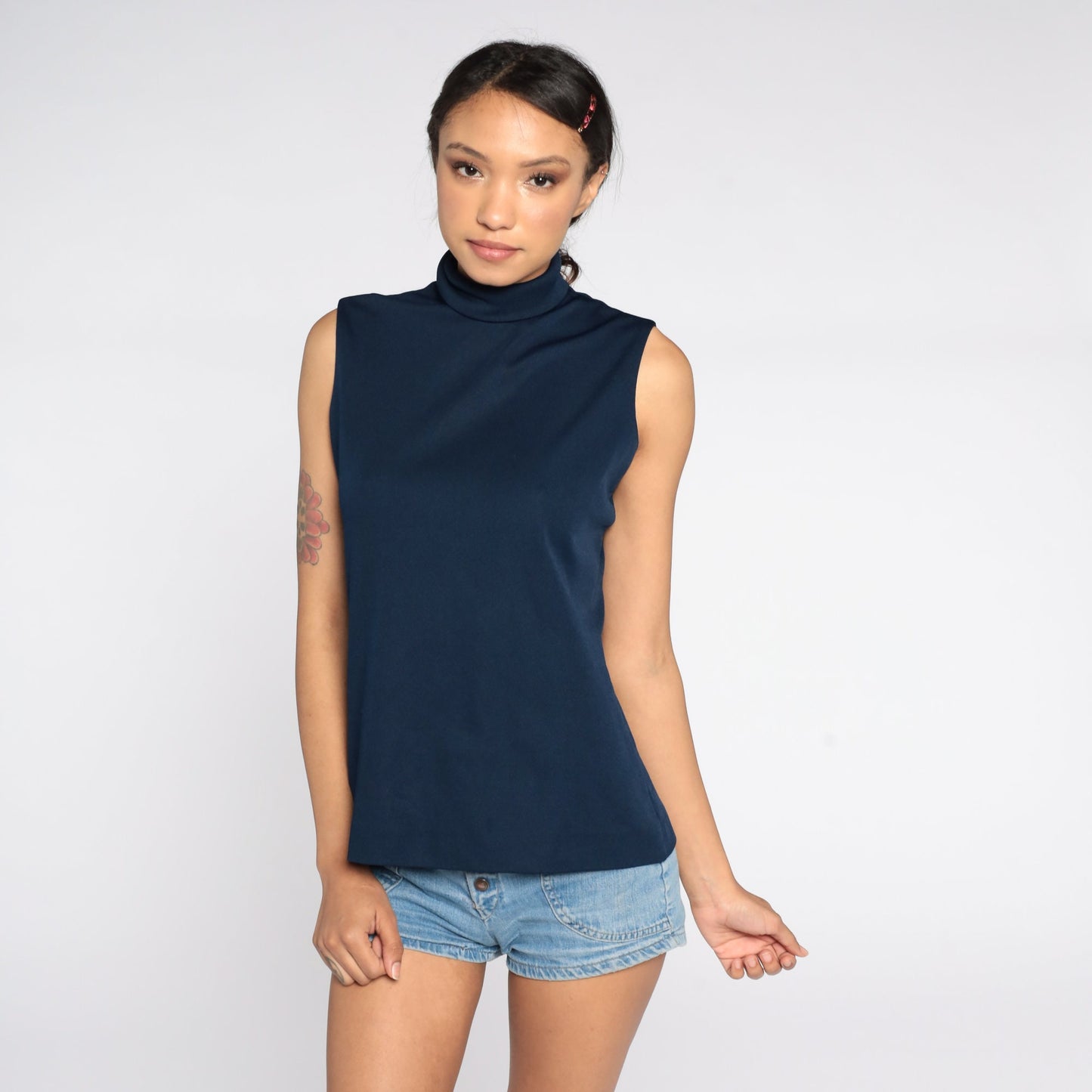 70s Act III Navy Mock Neck Sleeveless Tank Top Small Medium