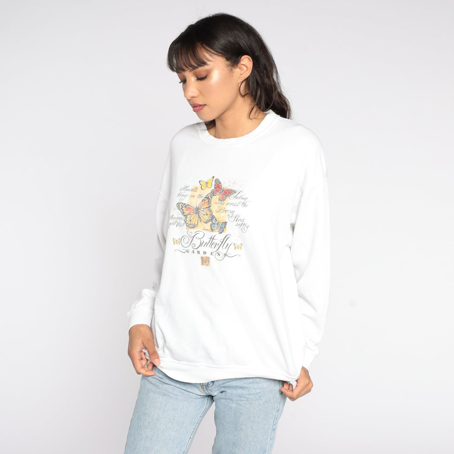 90s Butterfly Gardens Graphic Sweatshirt White Crewneck Extra Large XL