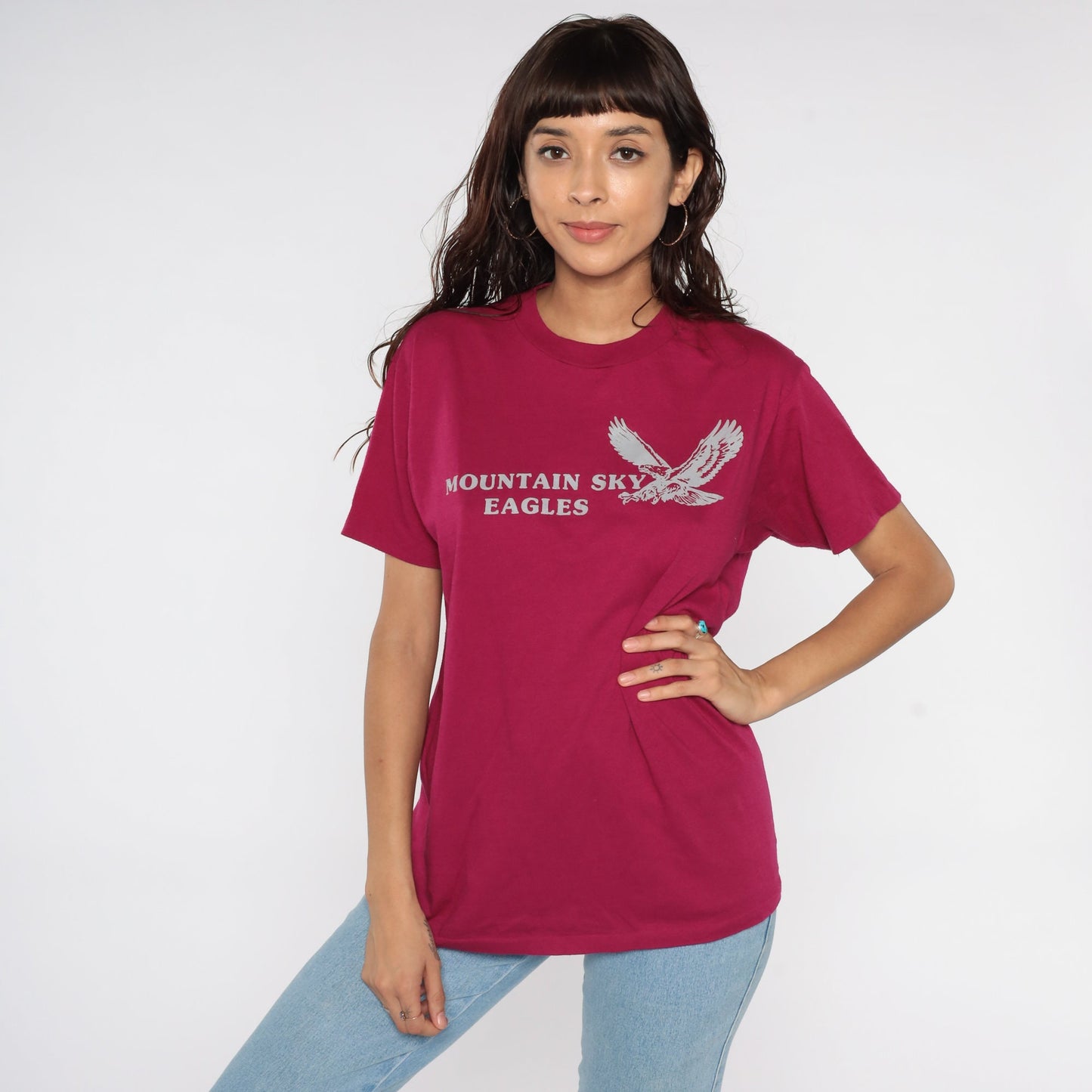 80s Mountain Sky Eagles Graphic T-Shirt Raspberry Red Large