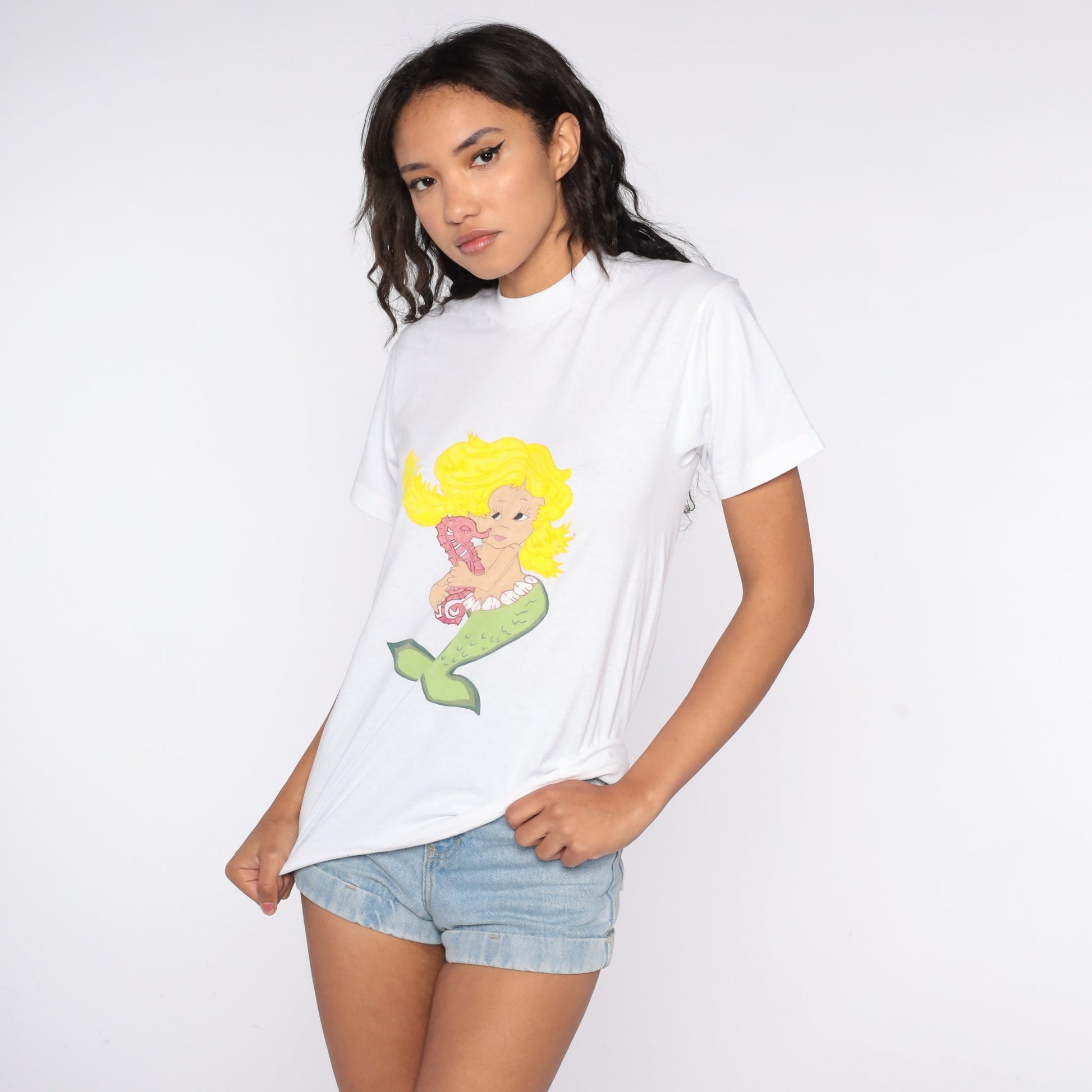 80s Screen Stars Mermaid Graphic T-Shirt Cotton Single Stitch Small