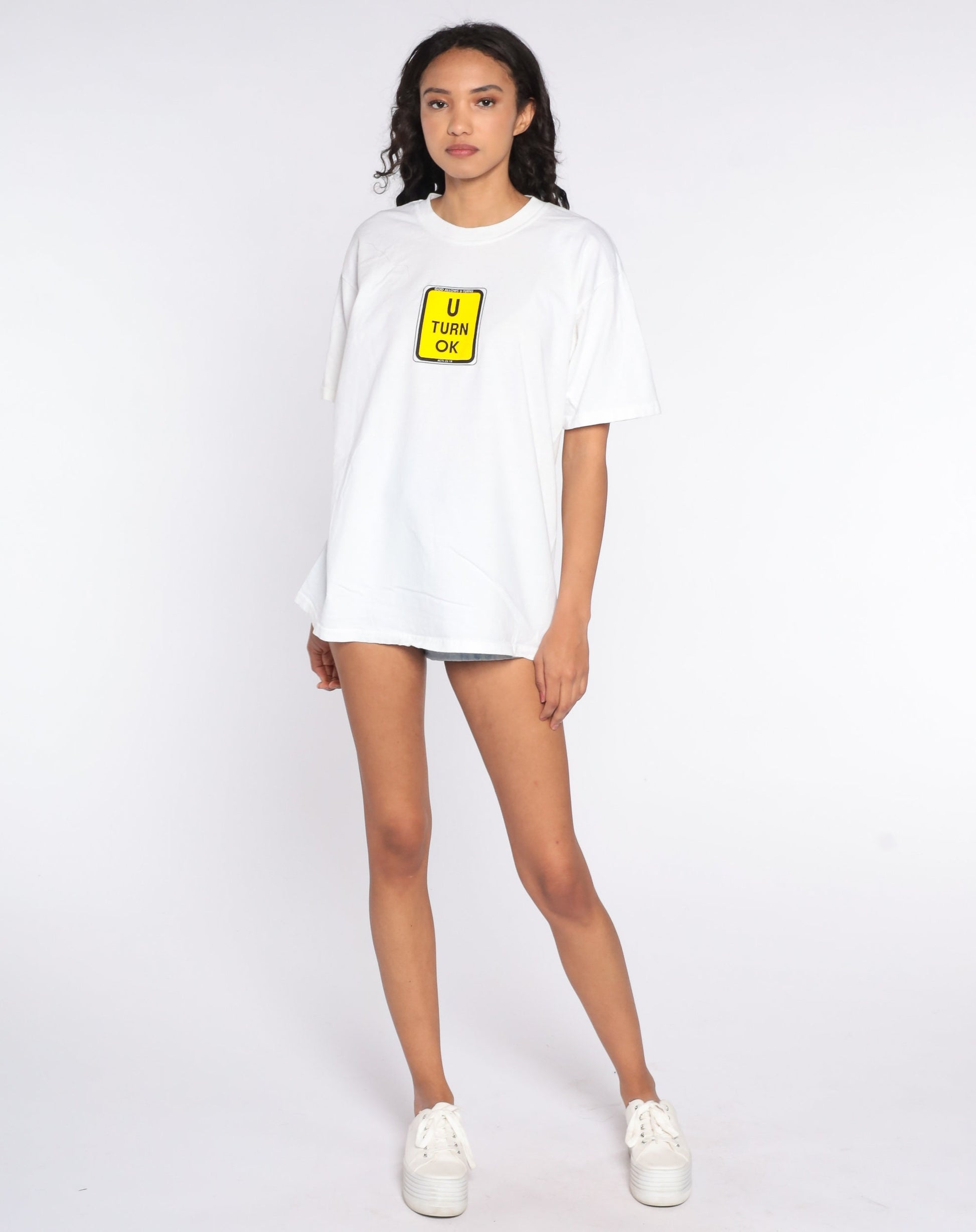 90s God Allows U-Turns Graphic T-Shirt White Cotton Large L