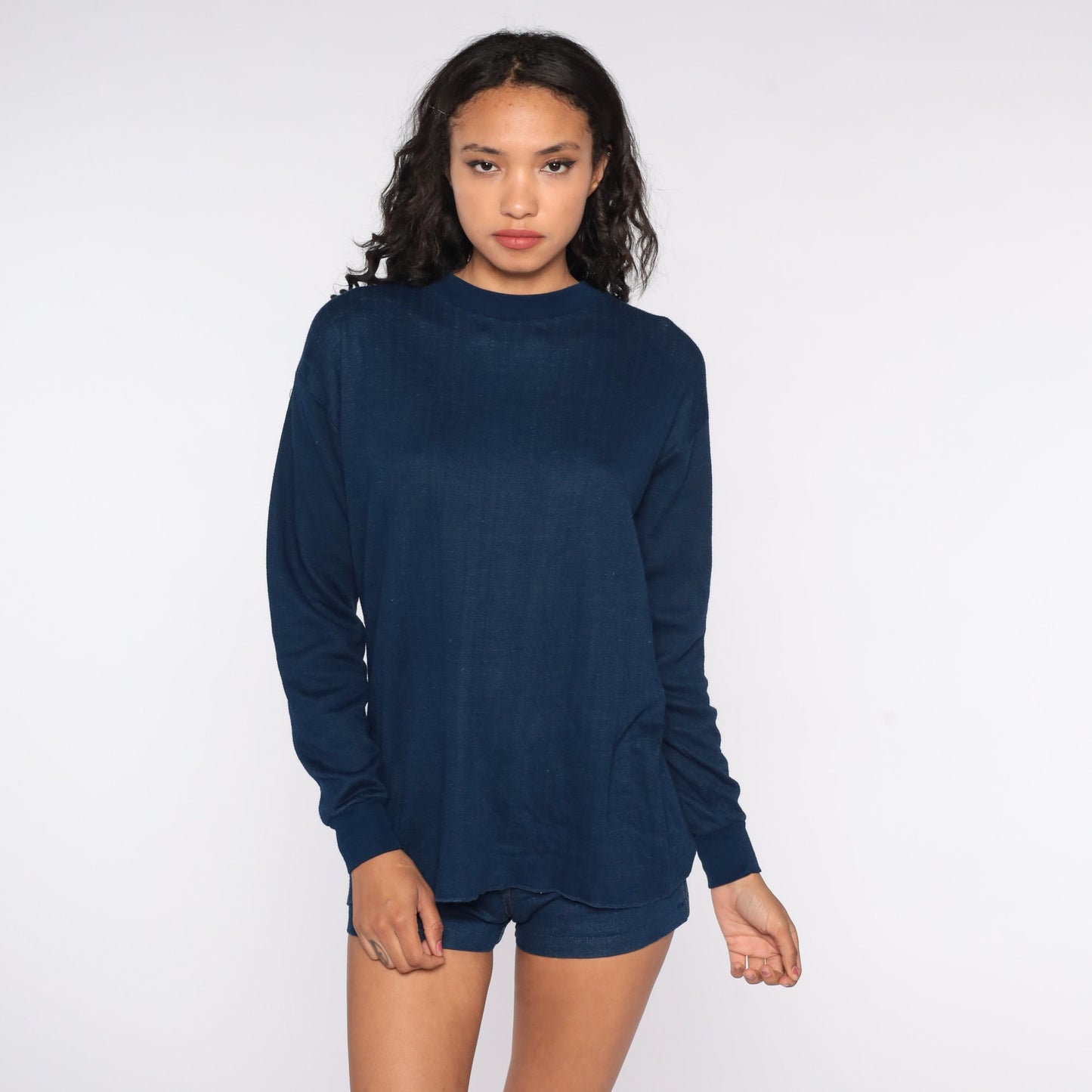 80s Navy Thermal Knit Long Sleeve Shirt Extra Large XL