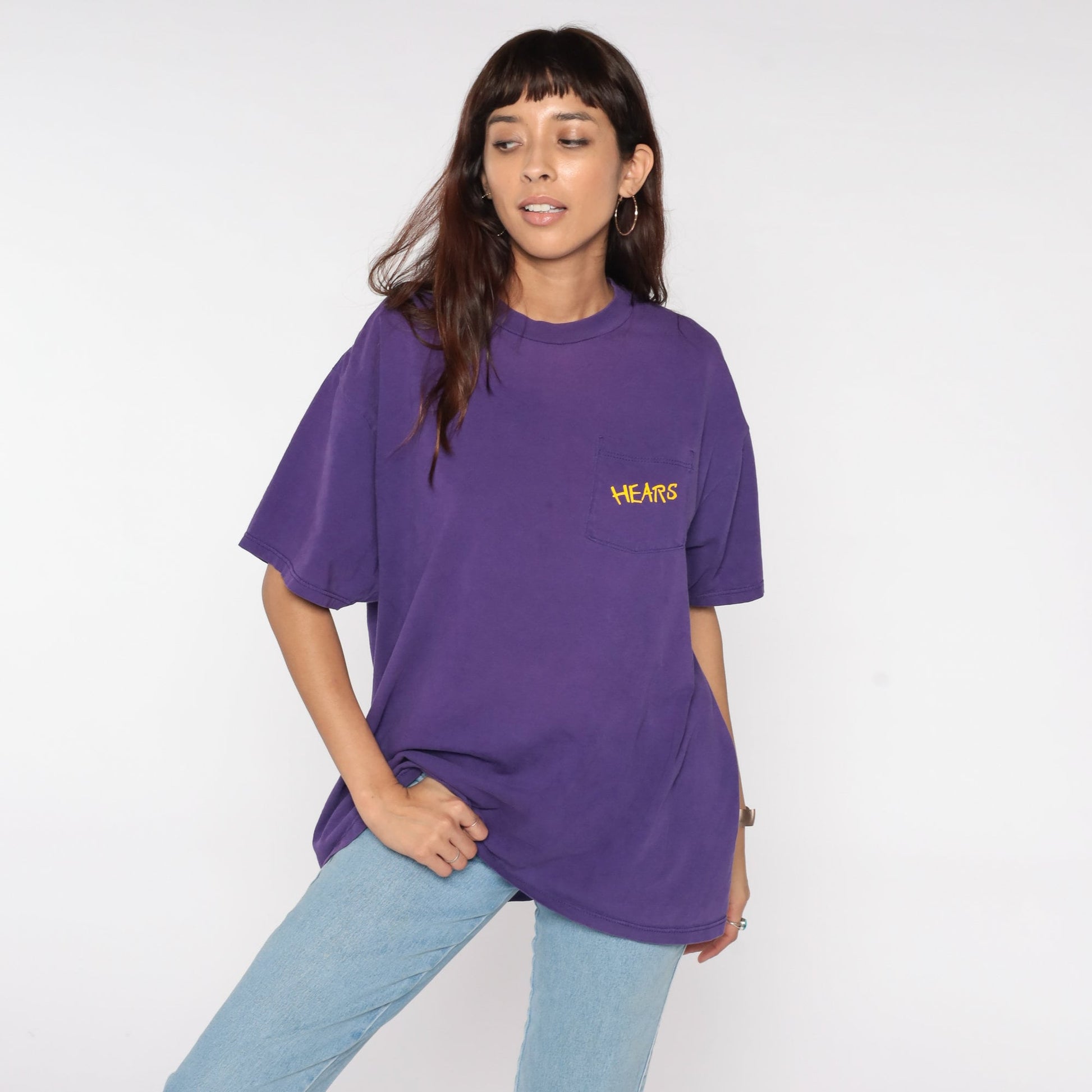 90s HEARS Arizona Sign Language Graphic T-Shirt Purple Cotton Pocket Tee Extra Large XL