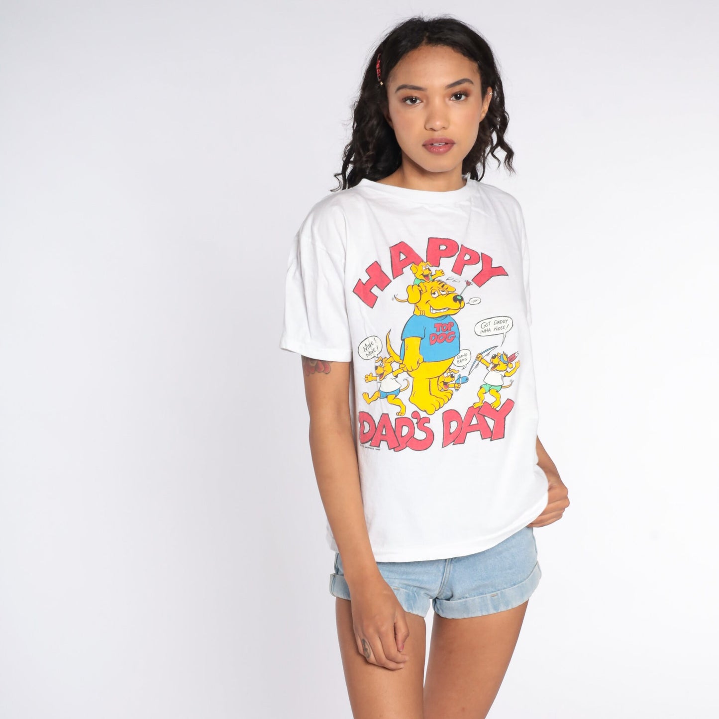 90s Happy Dad's Day Graphic T-Shirt Dog Father Single Stitch Medium
