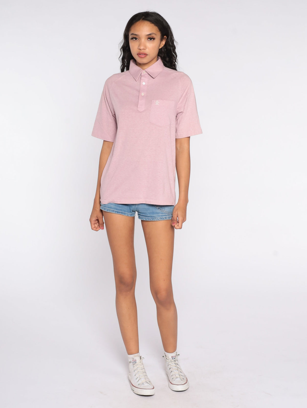 80s Munsingwear Penguin Polo Shirt Lavender Half-Button Cotton Small