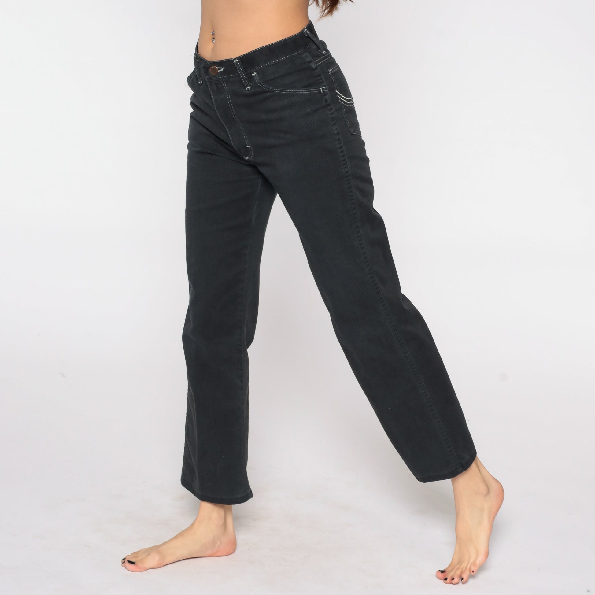 80s Maverick Black Denim High Waisted Straight Leg Jeans Medium