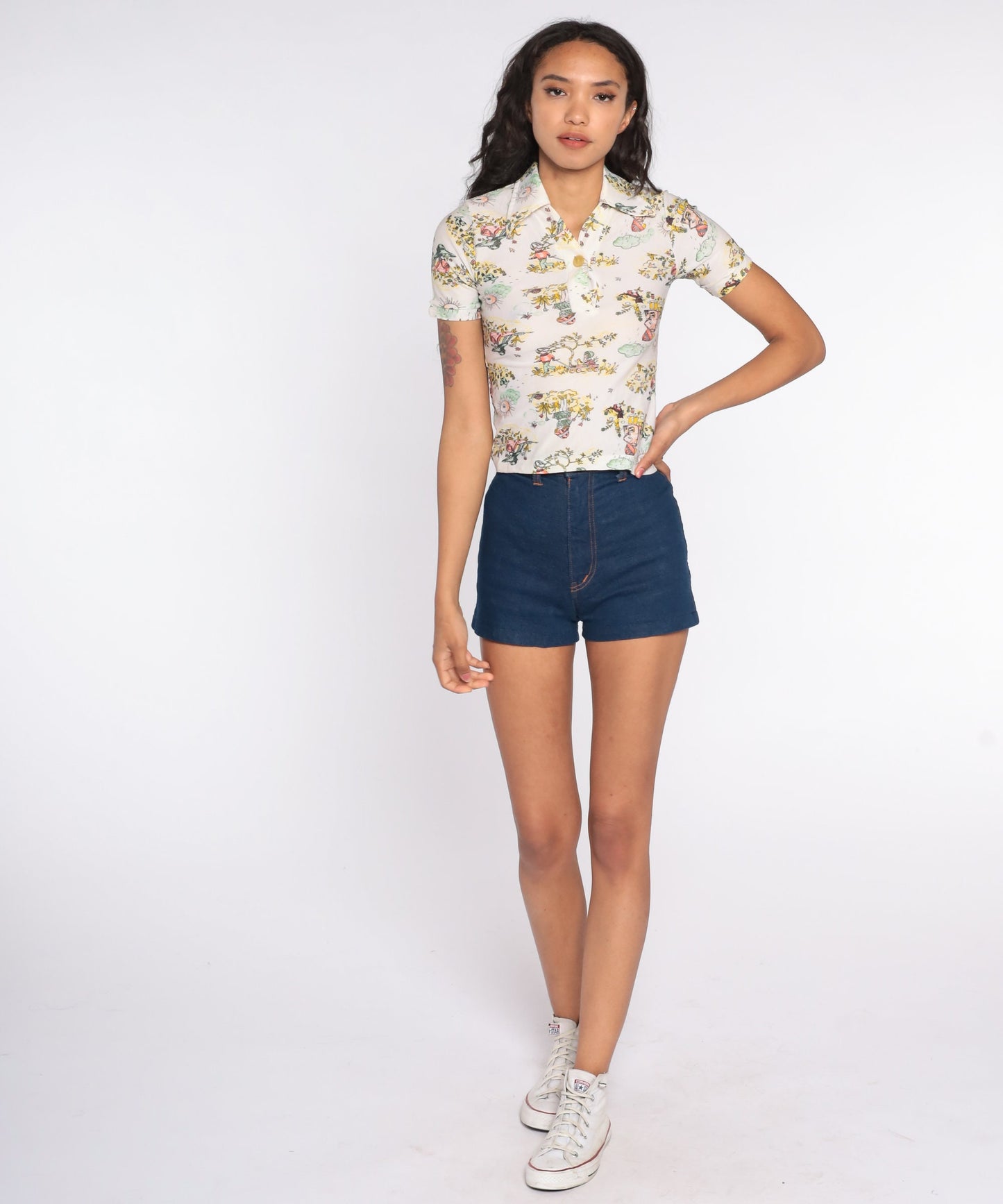 70s Children's Novelty Print Button-Up Shirt Short Sleeve Blouse XXS